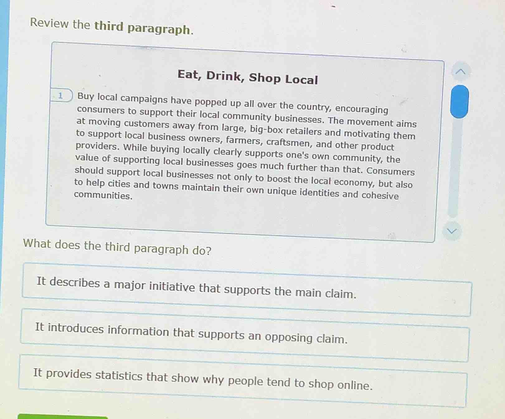 review the third paragraph. eat, drink, shop local 1 buy local campaign…