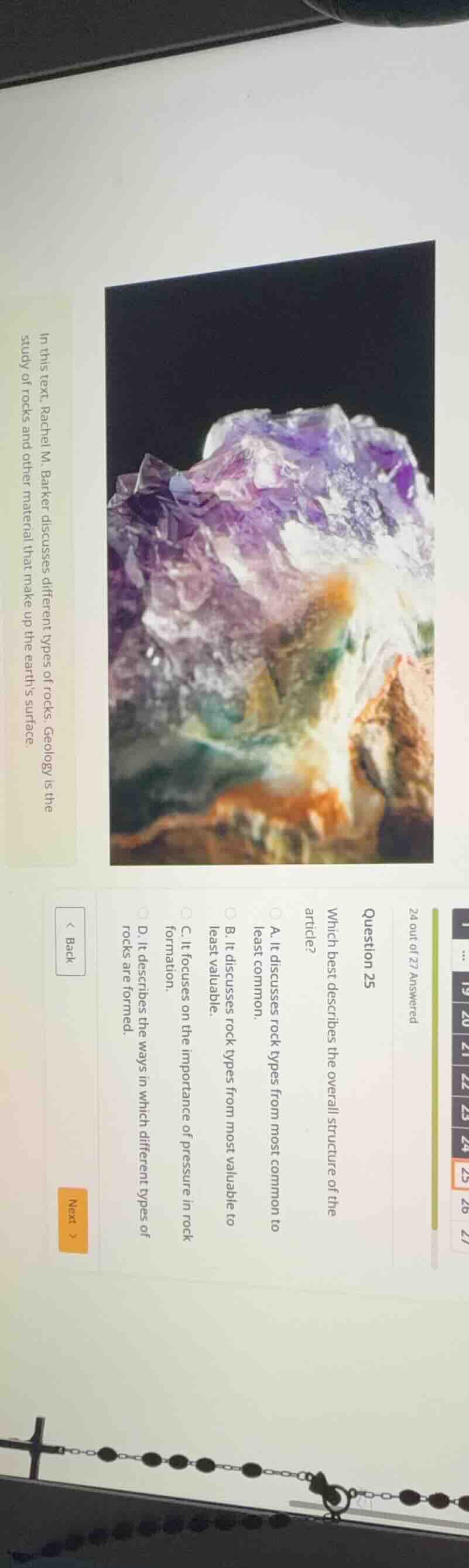 in this text, rachel m. barker discusses different types of rocks. geol…