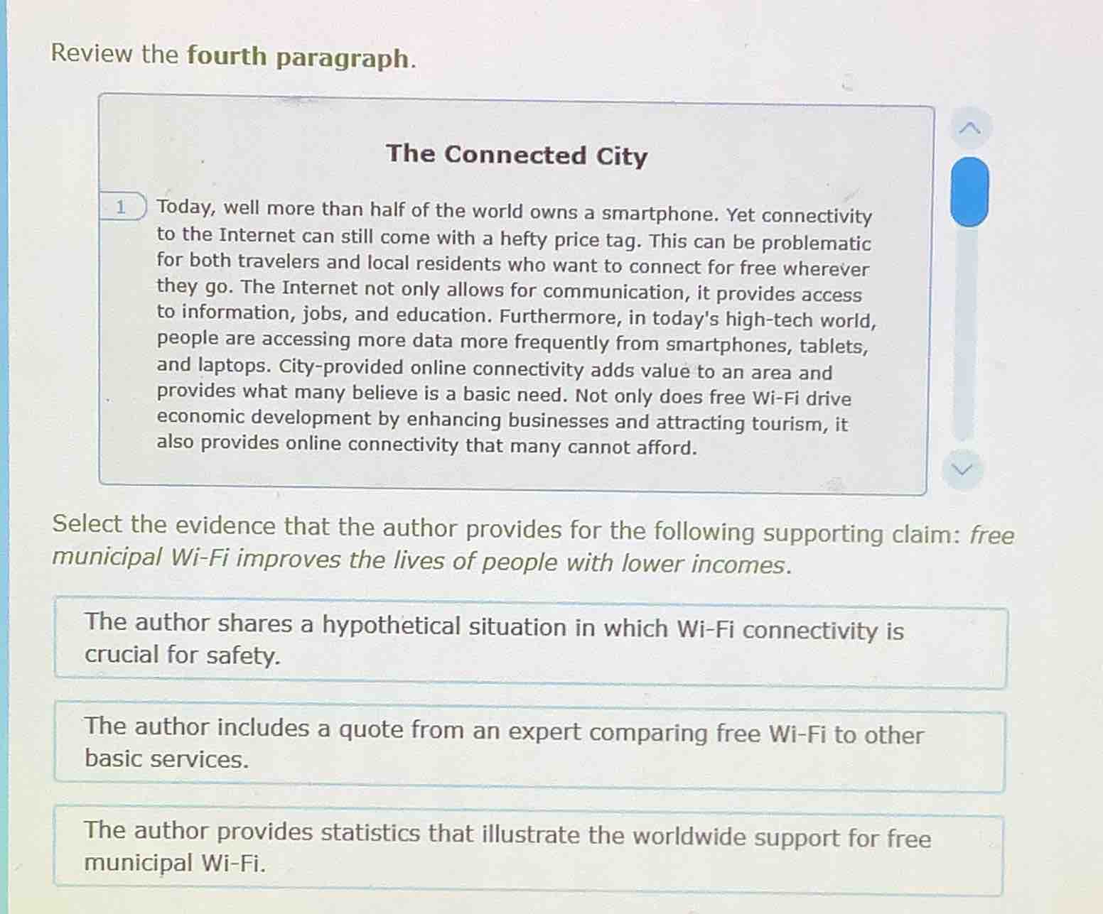 review the fourth paragraph. the connected city 1 today, well more than…