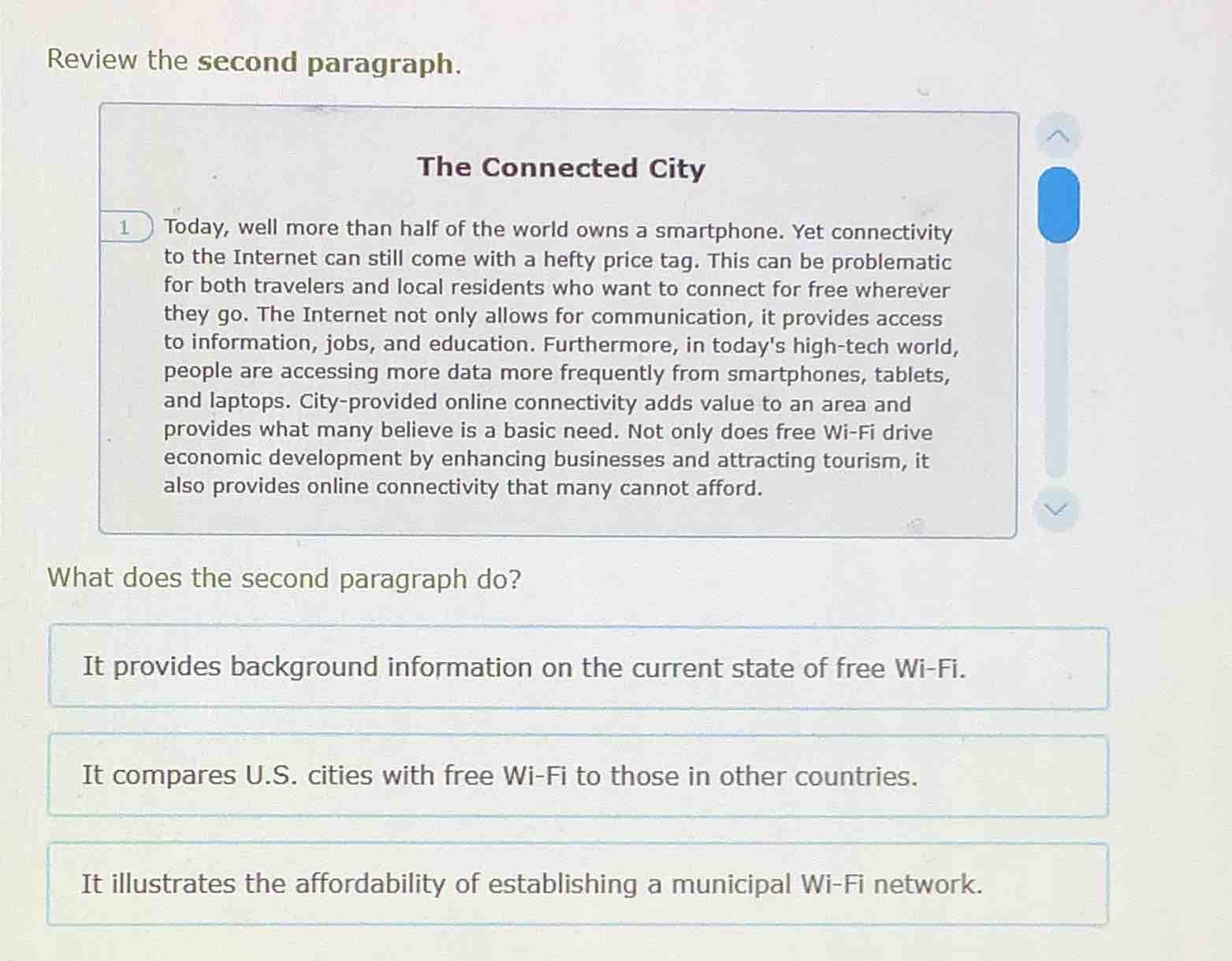 review the second paragraph. the connected city 1 today, well more than…
