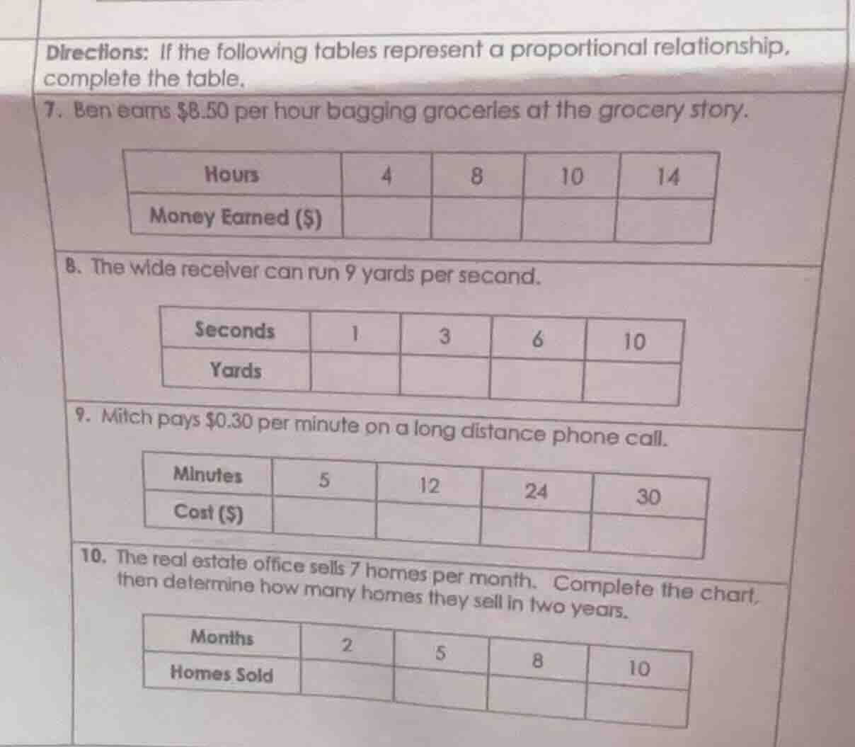 directions: if the following tables represent a proportional relationsh…