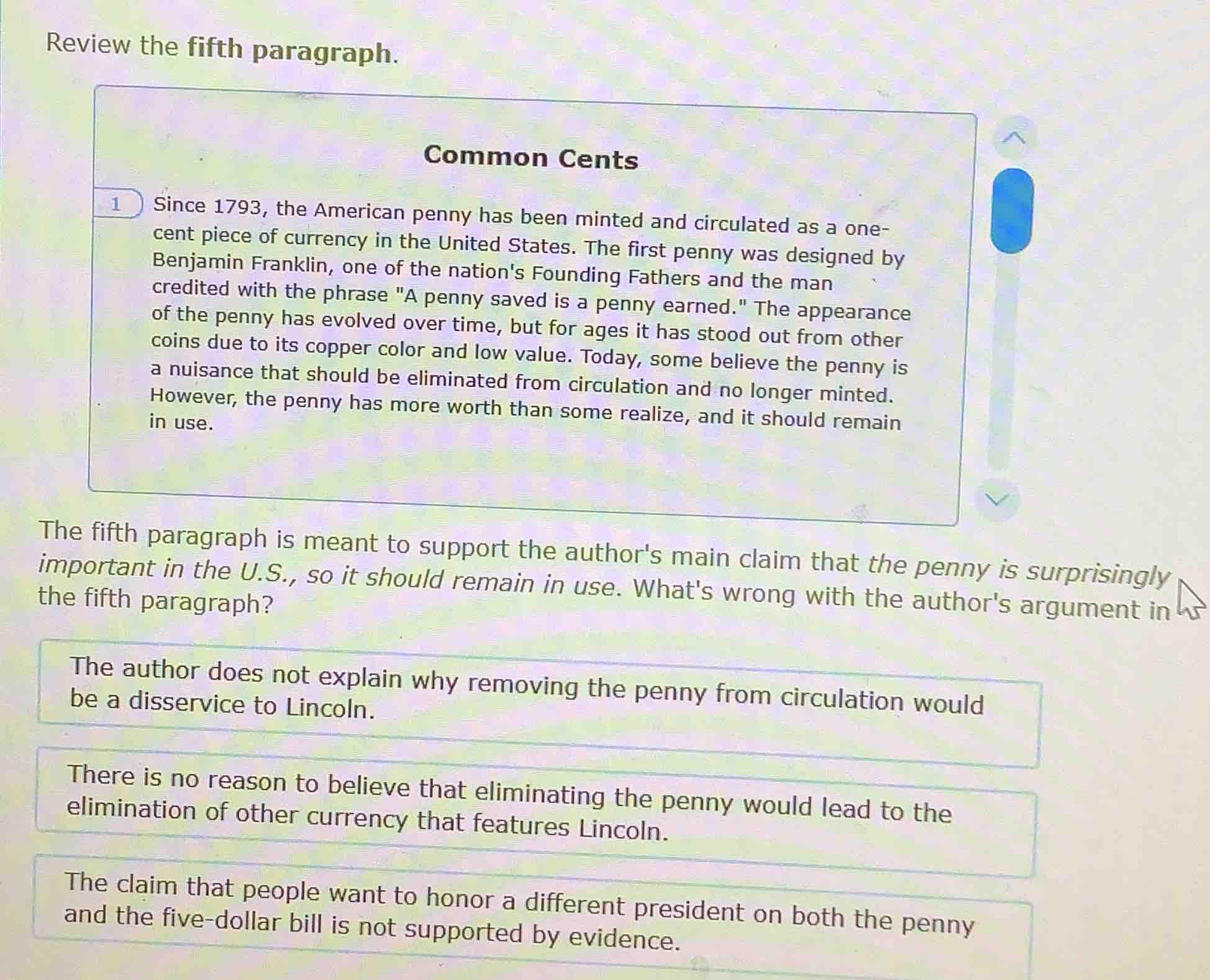 review the fifth paragraph. common cents 1 since 1793, the american pen…