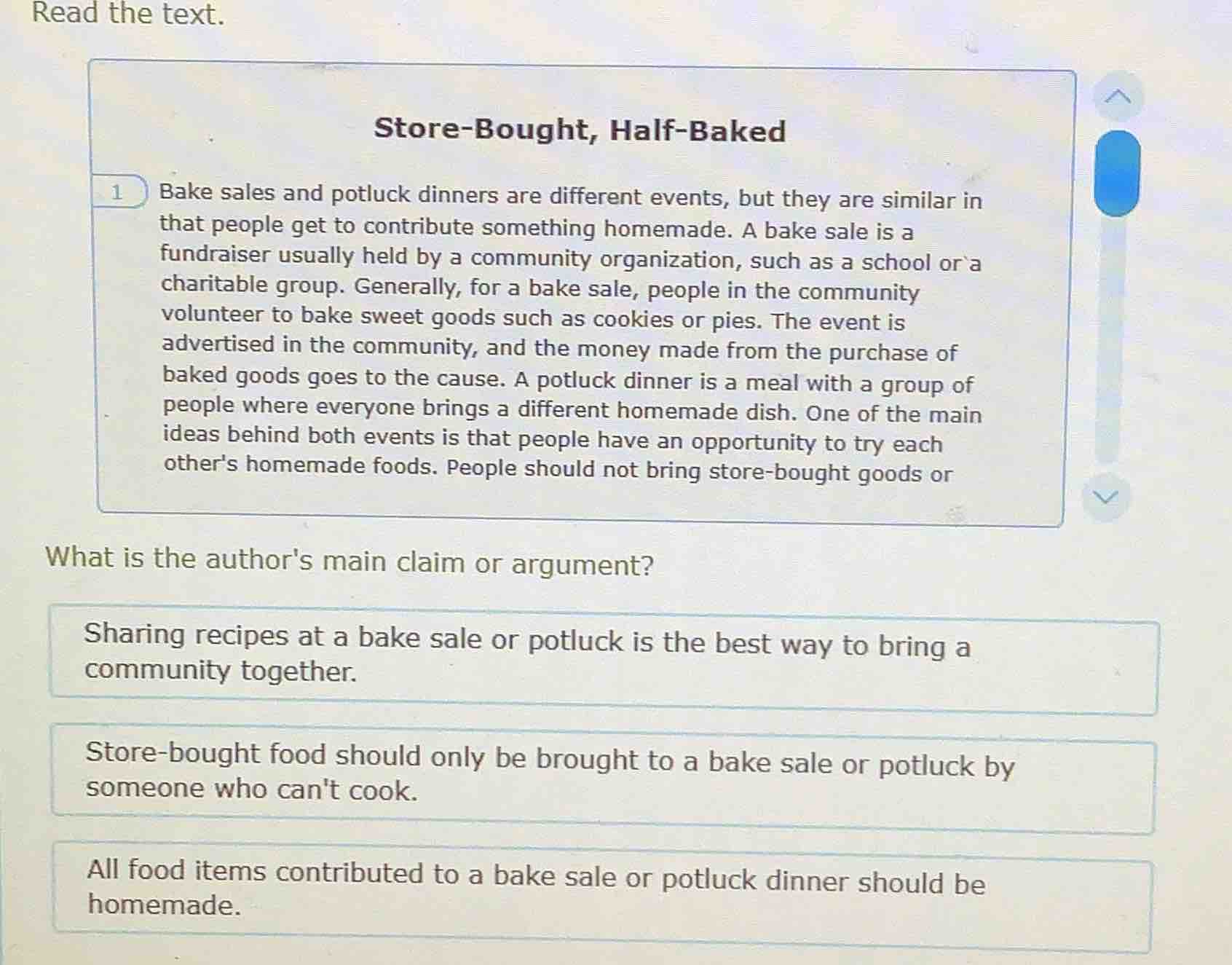 read the text. store - bought, half - baked 1 bake sales and potluck di…