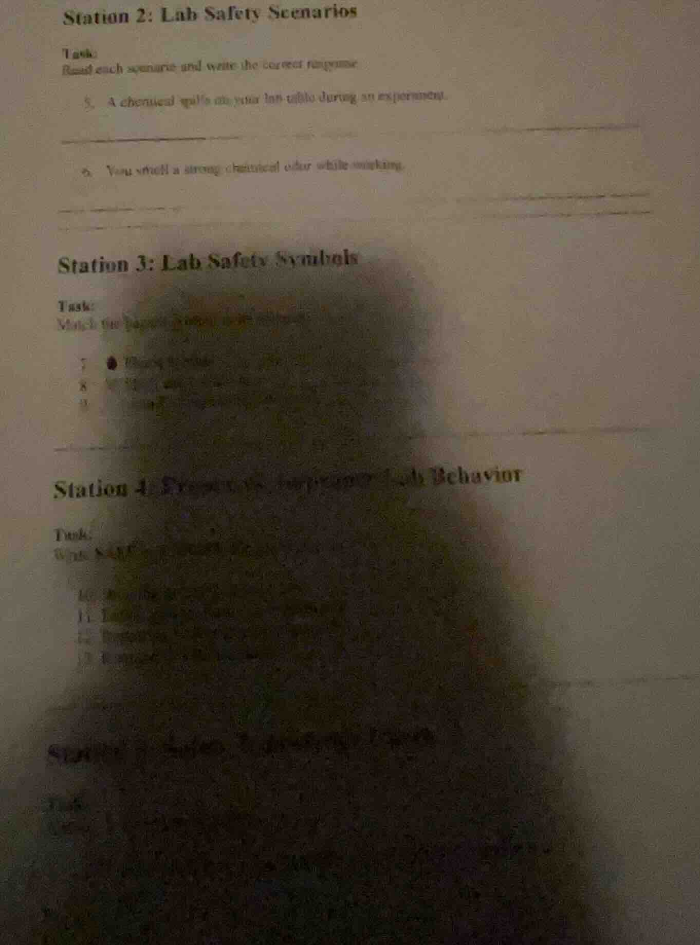 station 2: lab safety scenarios task: read each scenario and write the …