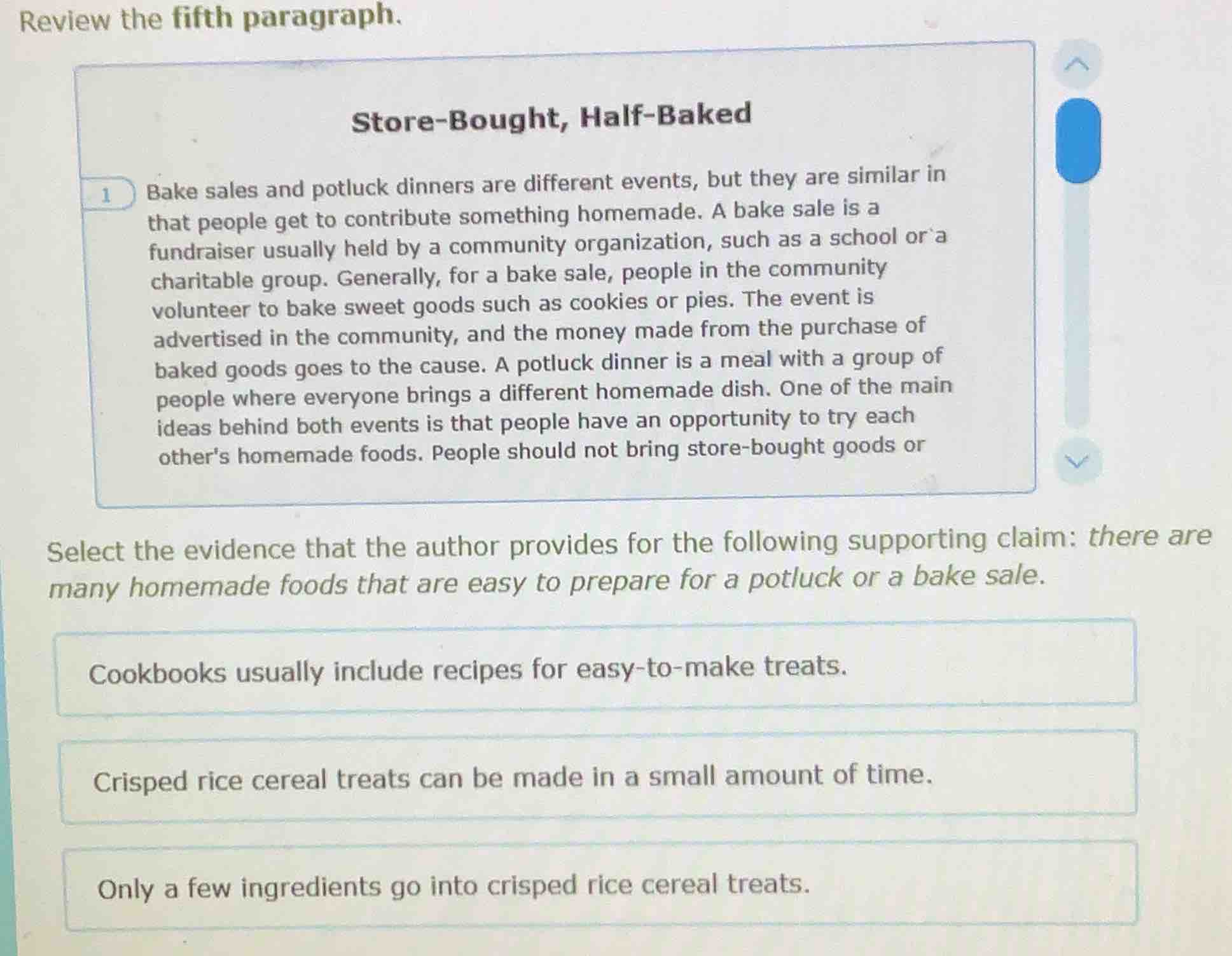 review the fifth paragraph. store - bought, half - baked 1 bake sales a…