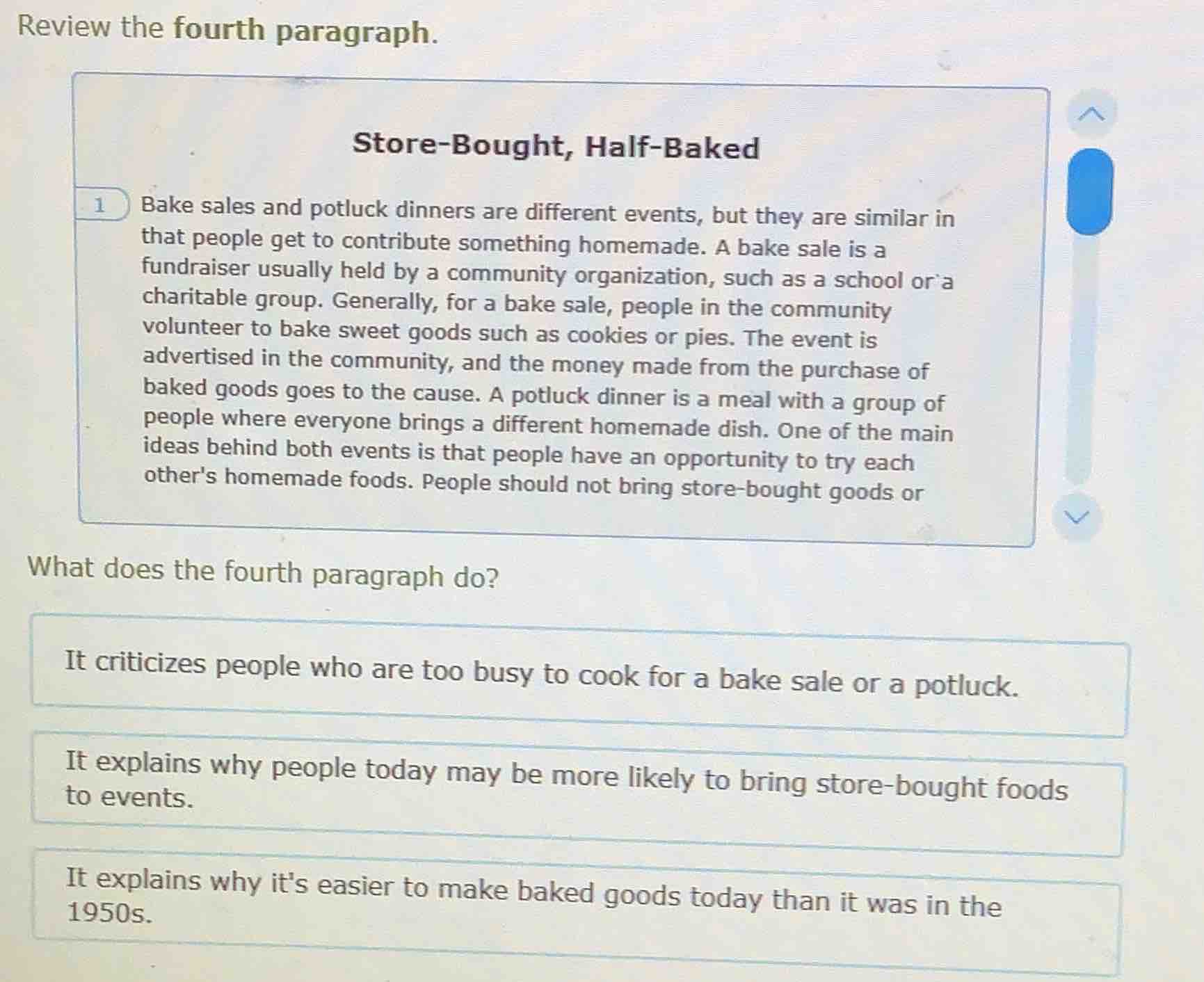 review the fourth paragraph. store - bought, half - baked 1 bake sales …
