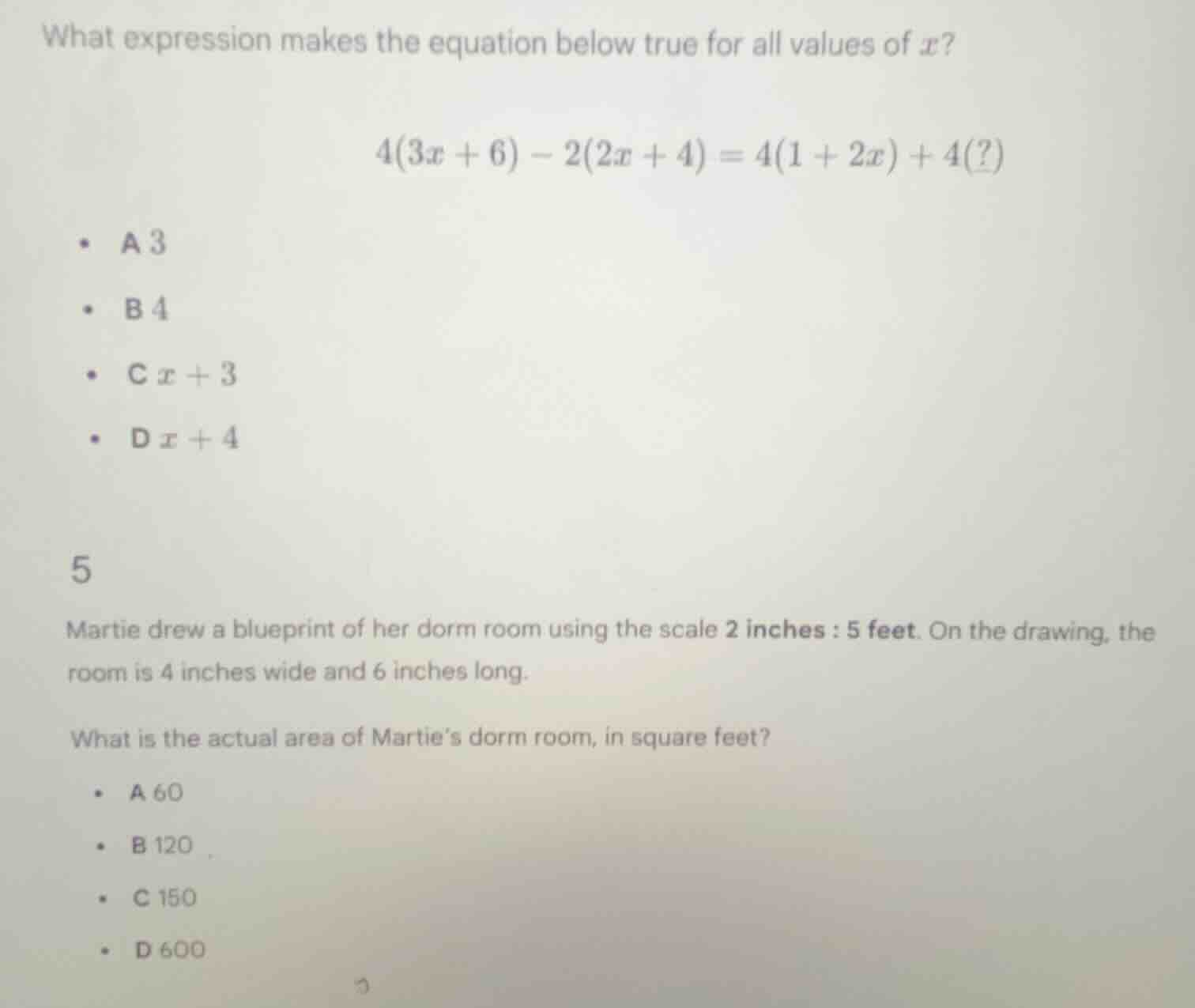 what expression makes the equation below true for all values of x? $4(3…