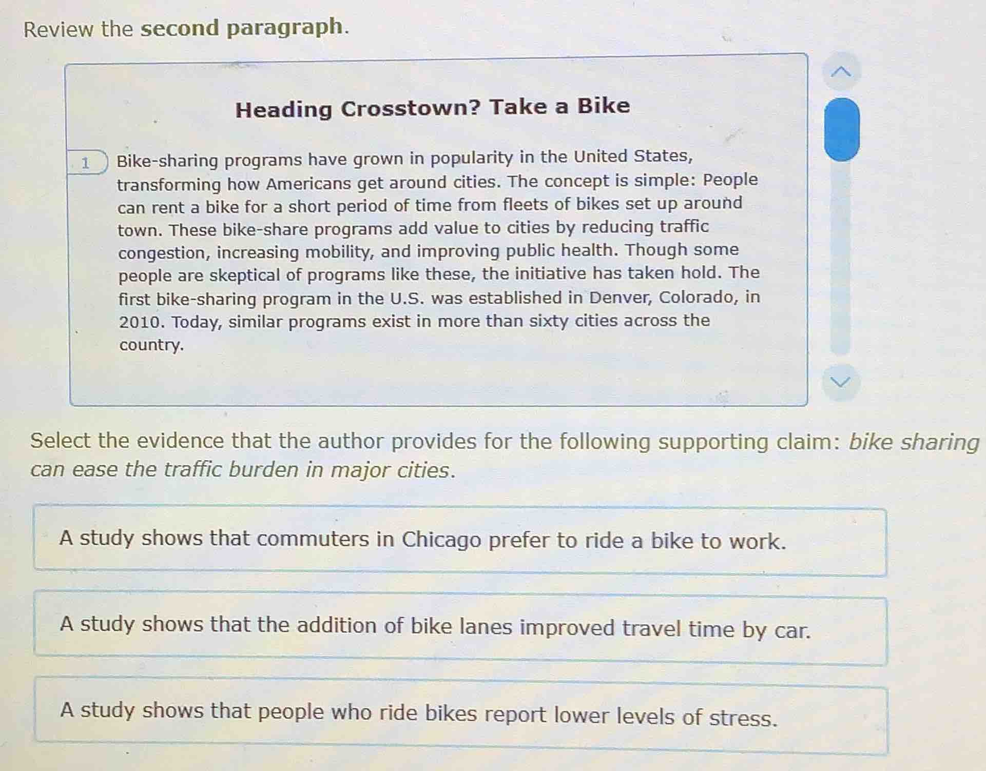 review the second paragraph. heading crosstown? take a bike 1 bike - sh…