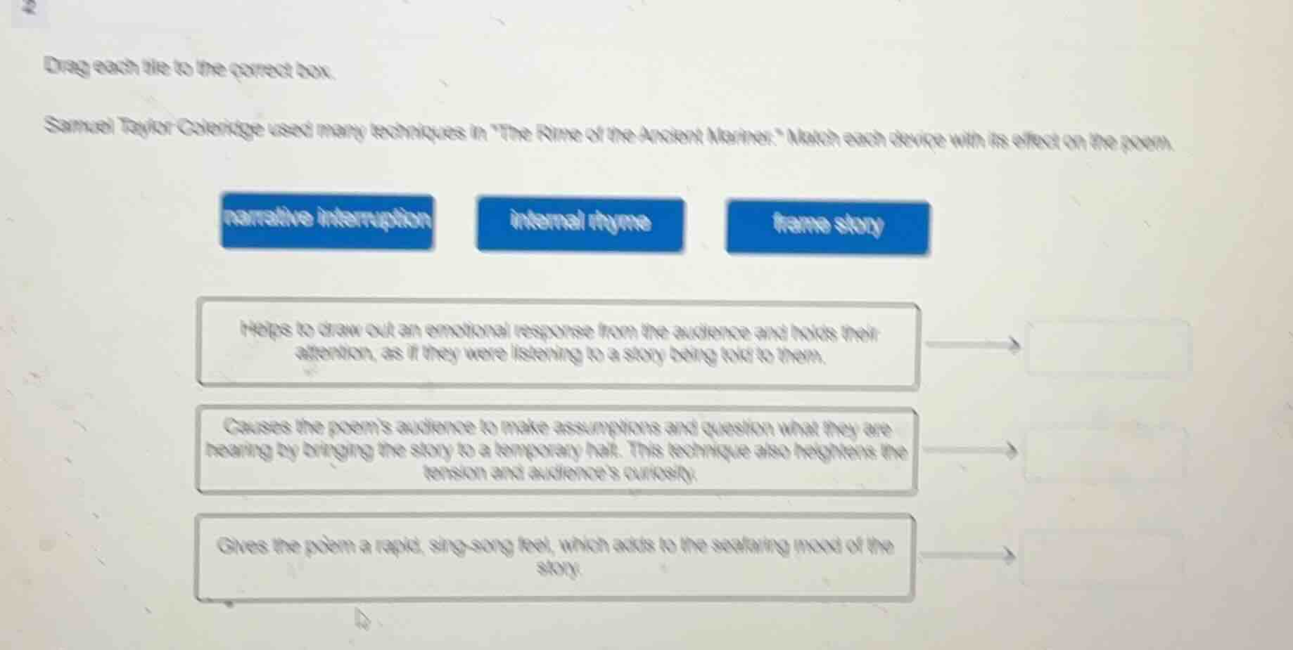 drag each tile to the correct box. samuel taylor coleridge used many te…
