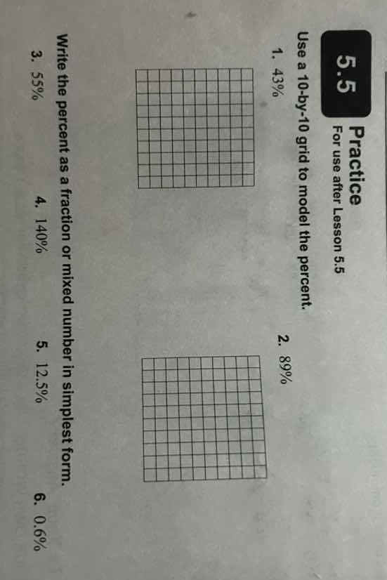 5.5 practice for use after lesson 5.5 use a 10 - by - 10 grid to model …