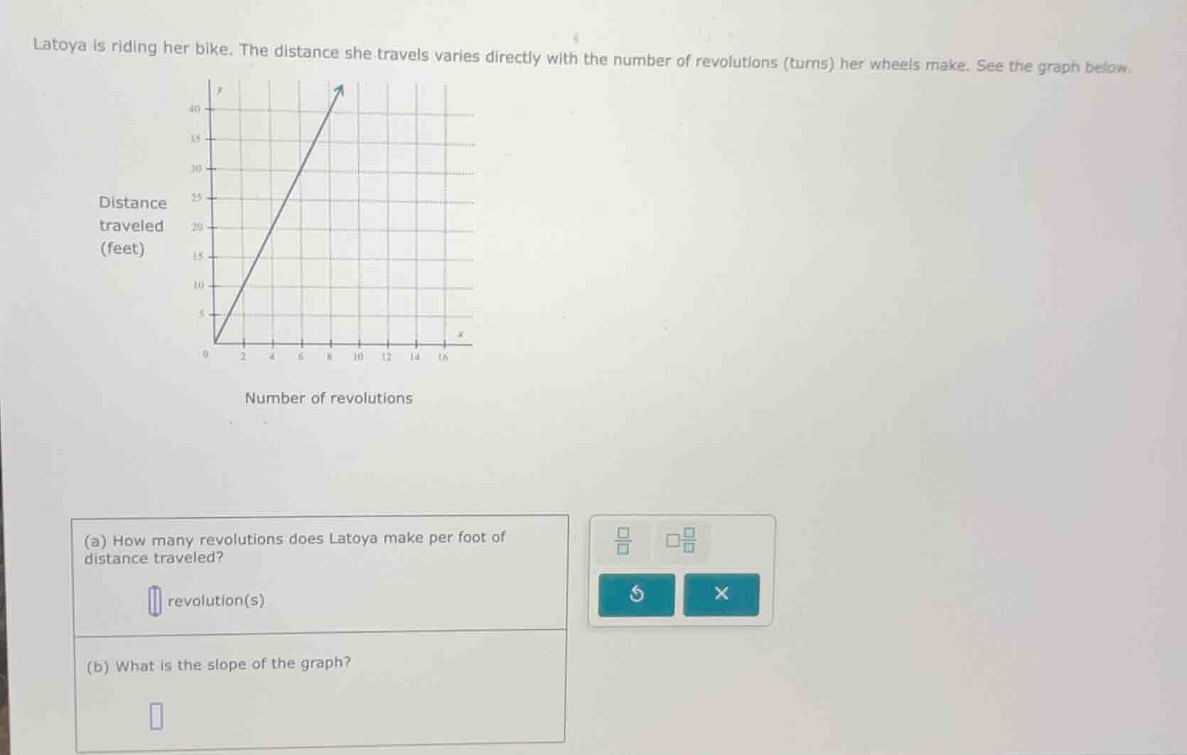 latoya is riding her bike. the distance she travels varies directly wit…