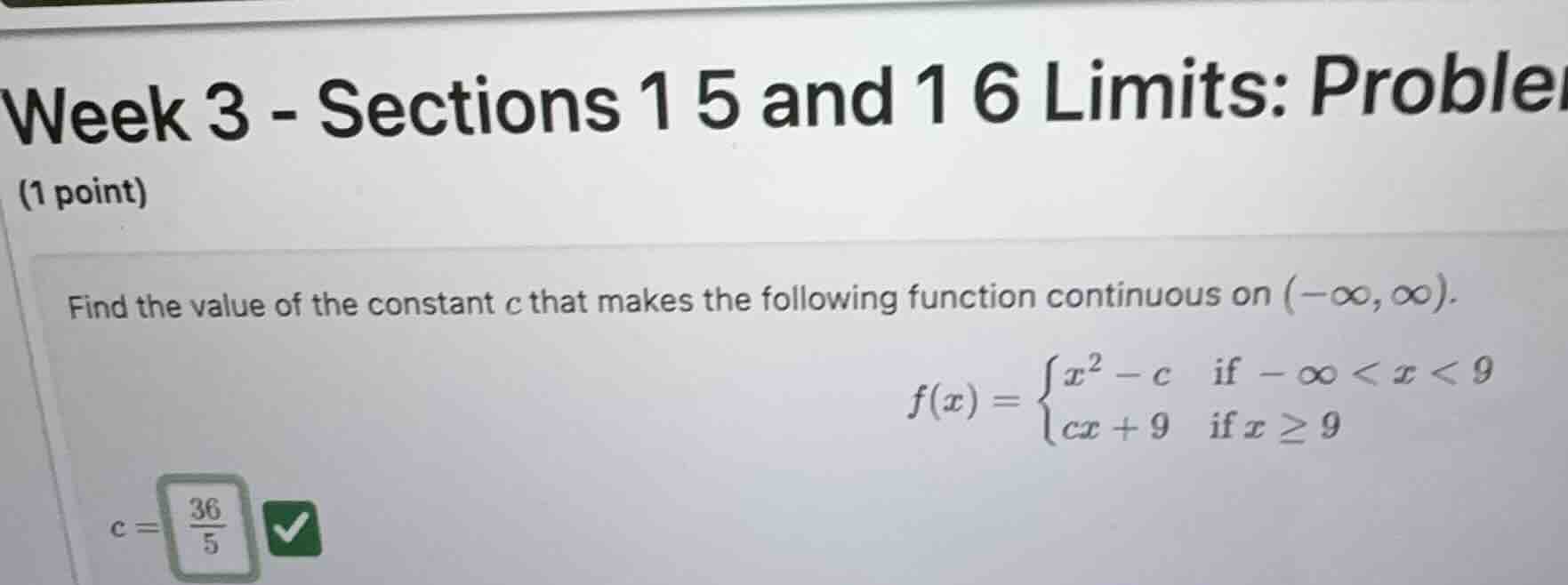 week 3 - sections 15 and 16 limits: problem (1 point) find the value of…