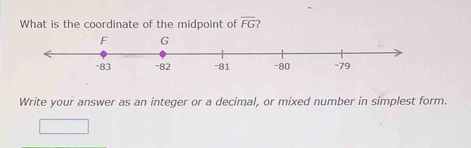 what is the coordinate of the midpoint of \\(\\overline{fg}\\)? f is at…