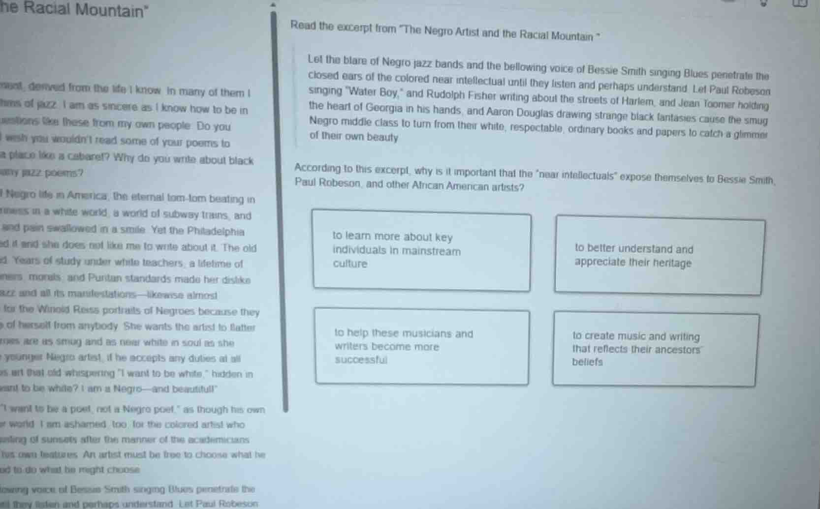 read the excerpt from \the negro artist and the racial mountain\ let th…
