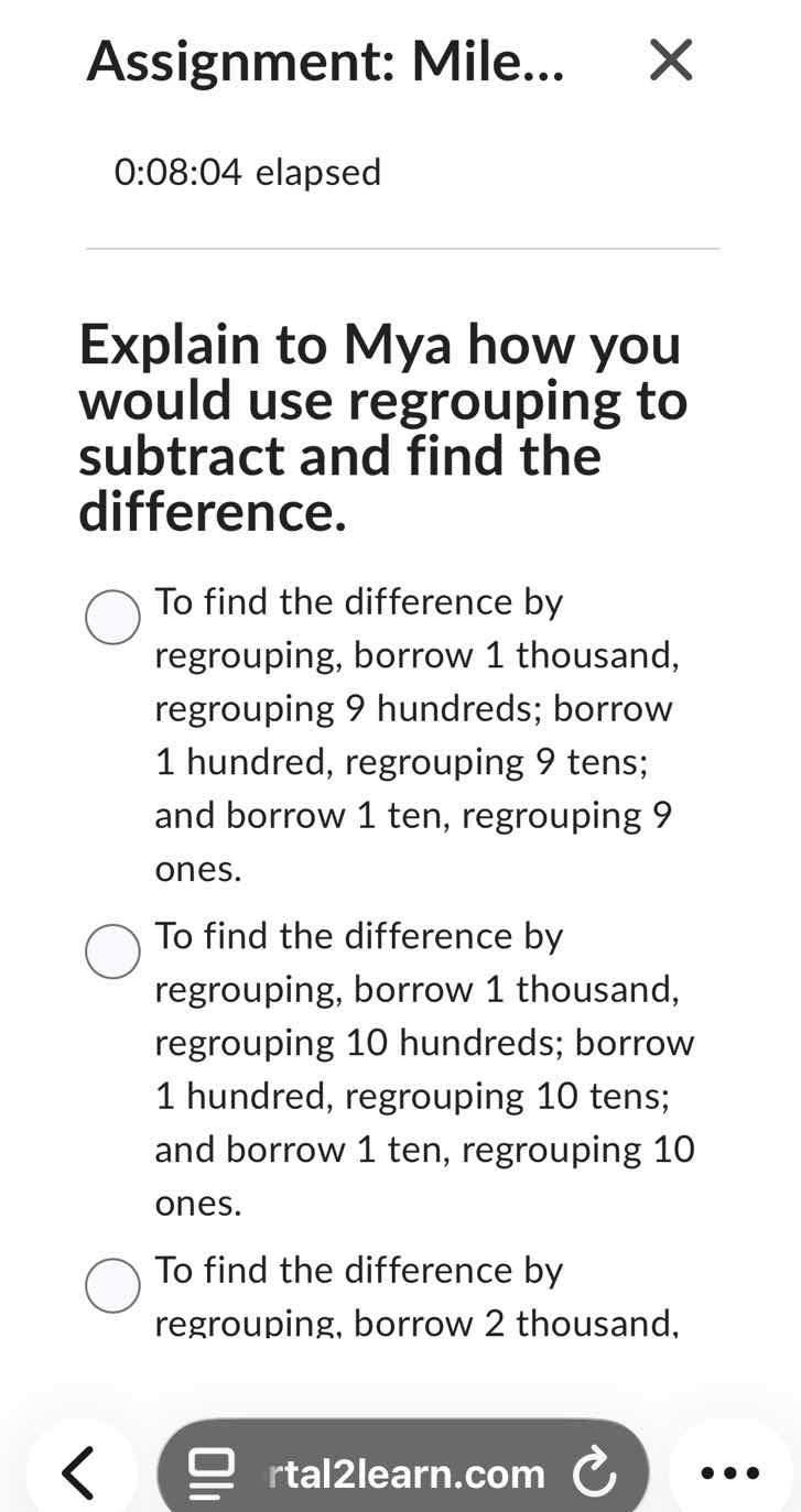 explain to mya how you would use regrouping to subtract and find the di…