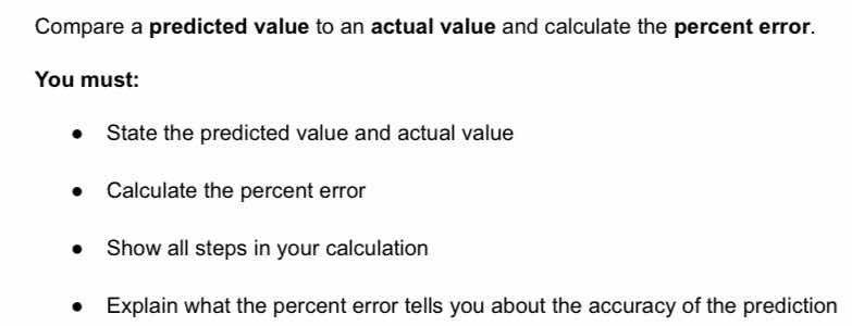 compare a predicted value to an actual value and calculate the percent …