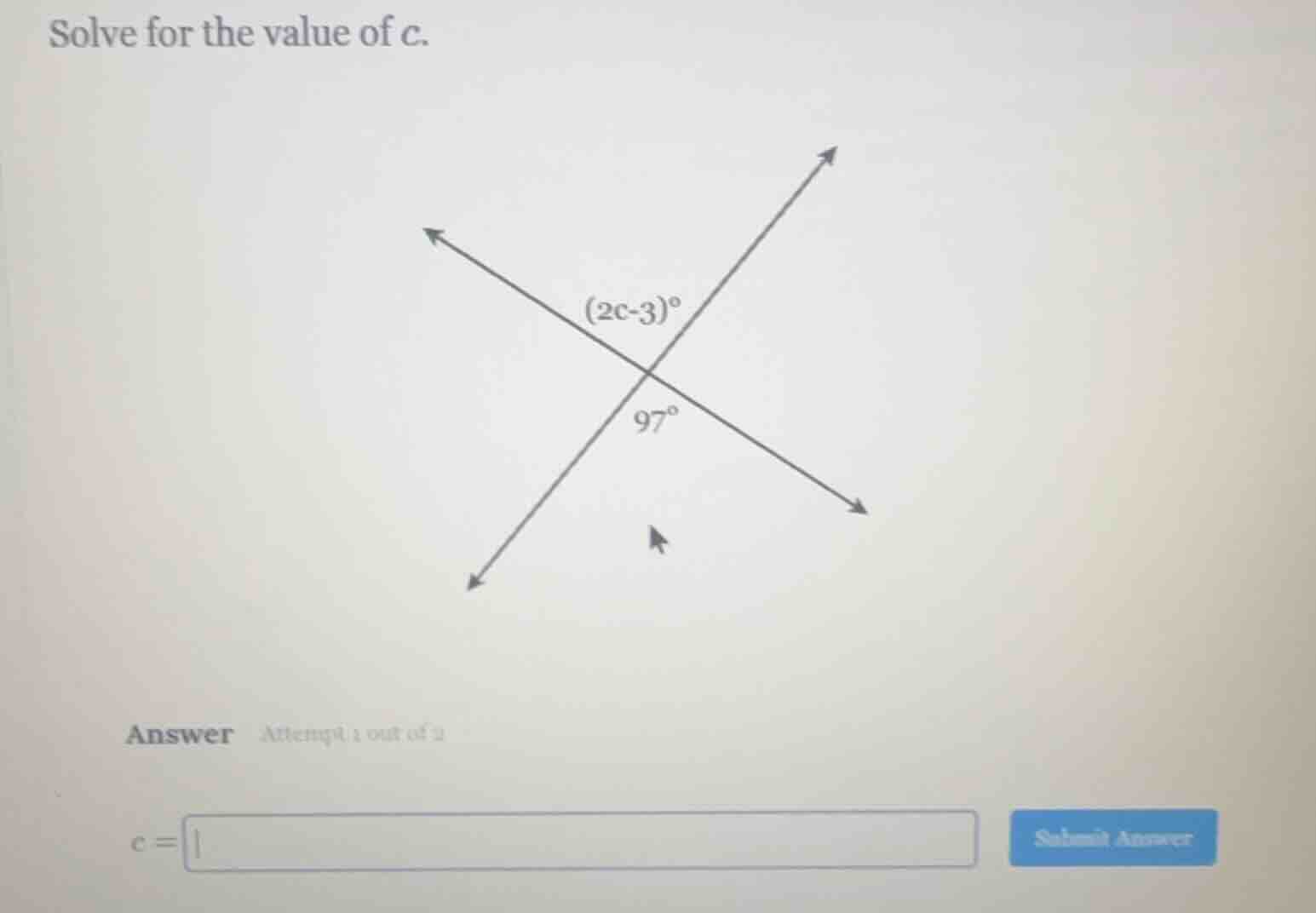 solve for the value of c. answer attempt 1 out of 2 c =