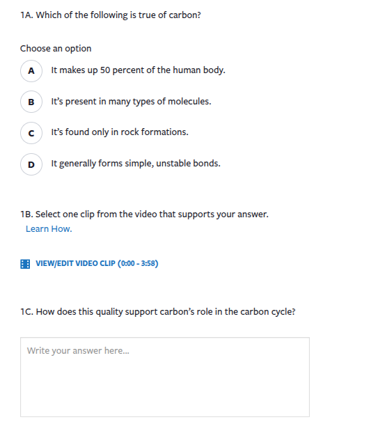 1a. which of the following is true of carbon? choose an option a it mak…