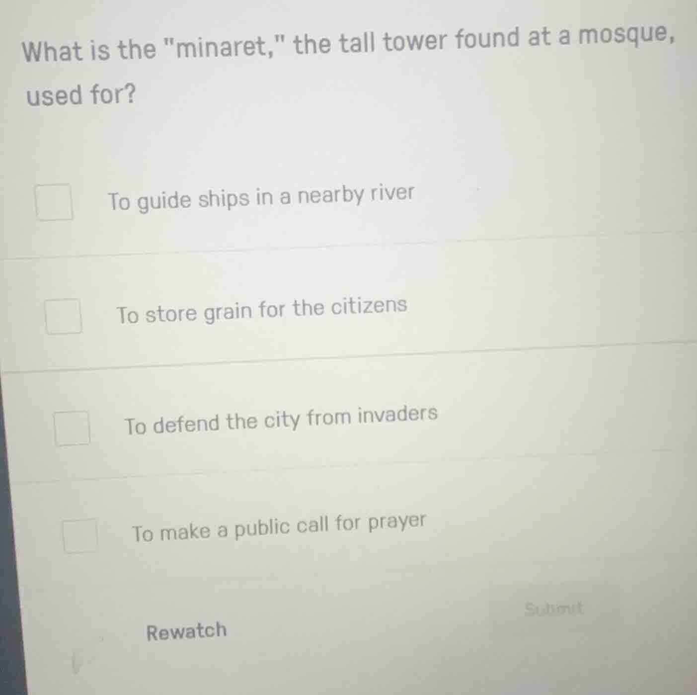 what is the \minaret,\ the tall tower found at a mosque, used for? to g…