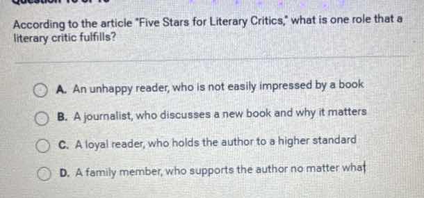according to the article five stars for literary critics, what is one r…