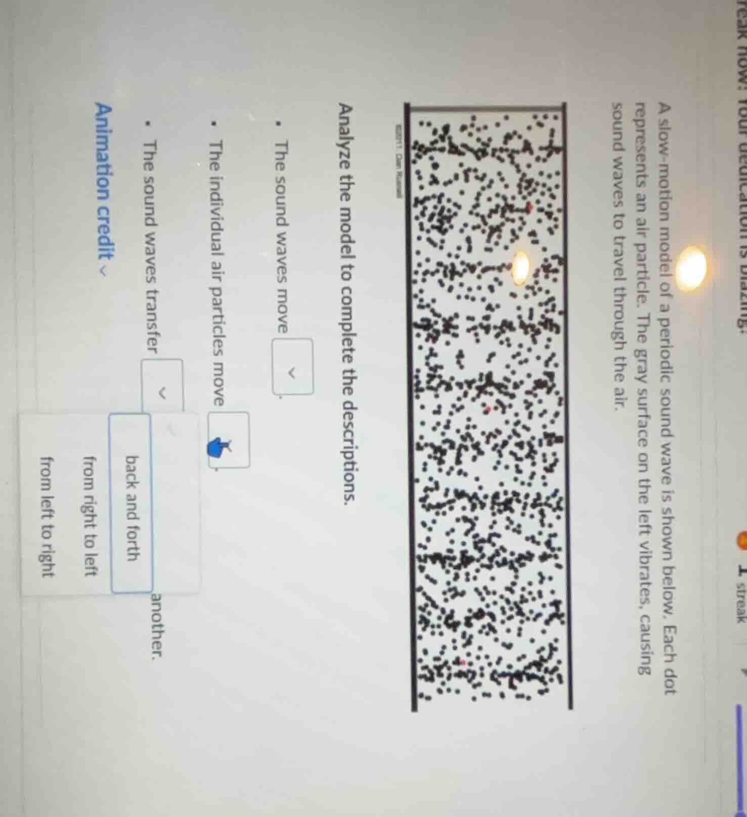 a slow - motion model of a periodic sound wave is shown below. each dot…