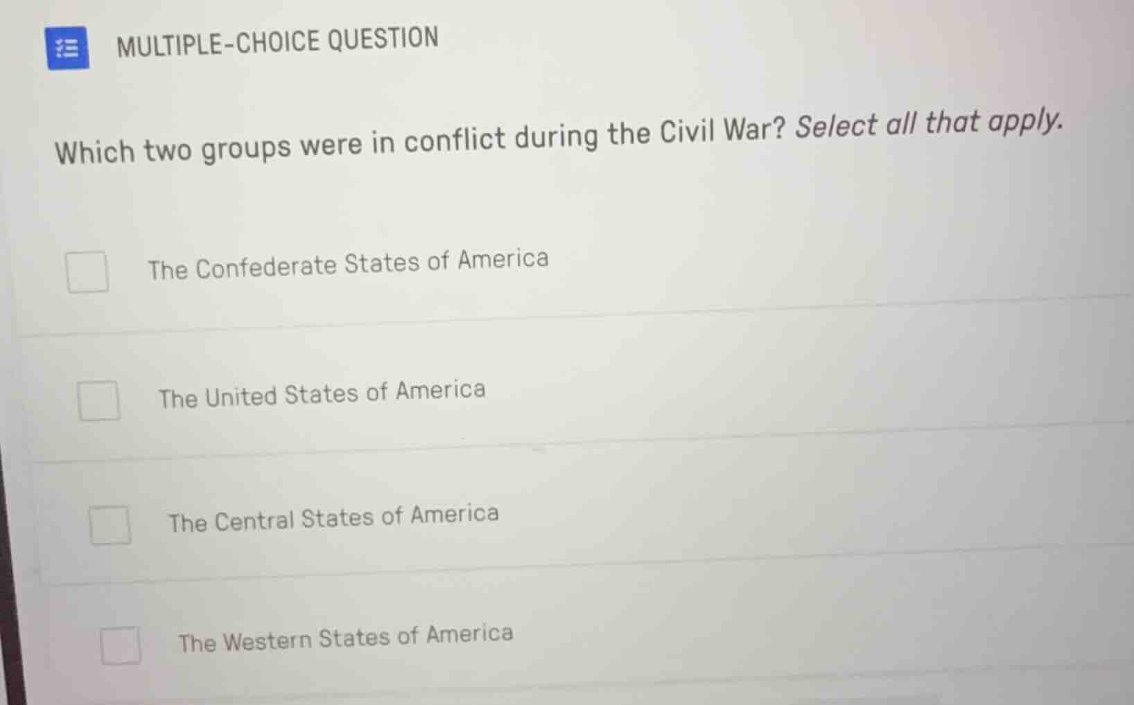 multiple-choice question which two groups were in conflict during the c…