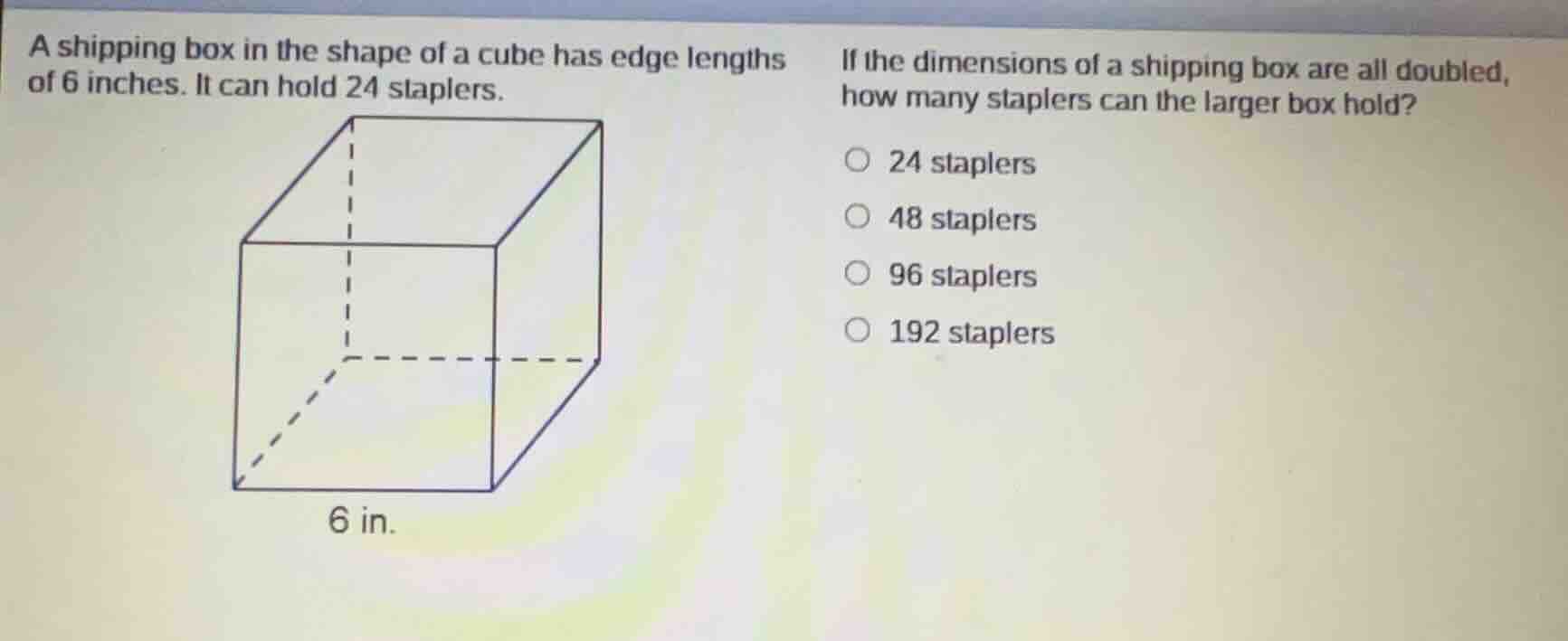 a shipping box in the shape of a cube has edge lengths of 6 inches. it …