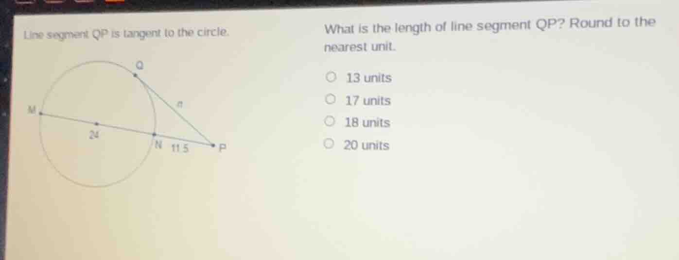 line segment qp is tangent to the circle. what is the length of line se…