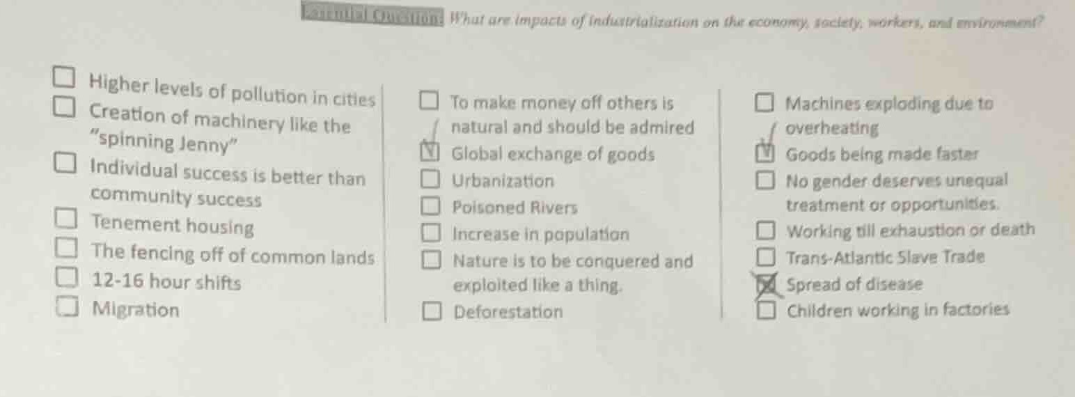 essential question: what are impacts of industrialization on the econom…