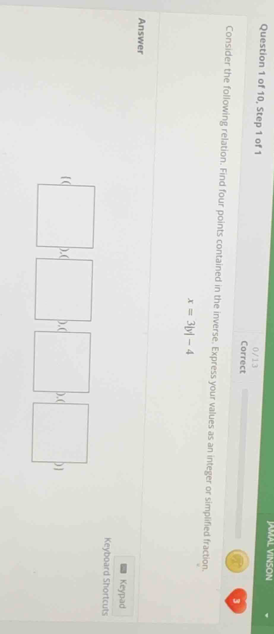 question 1 of 10, step 1 of 1 consider the following relation. find fou…