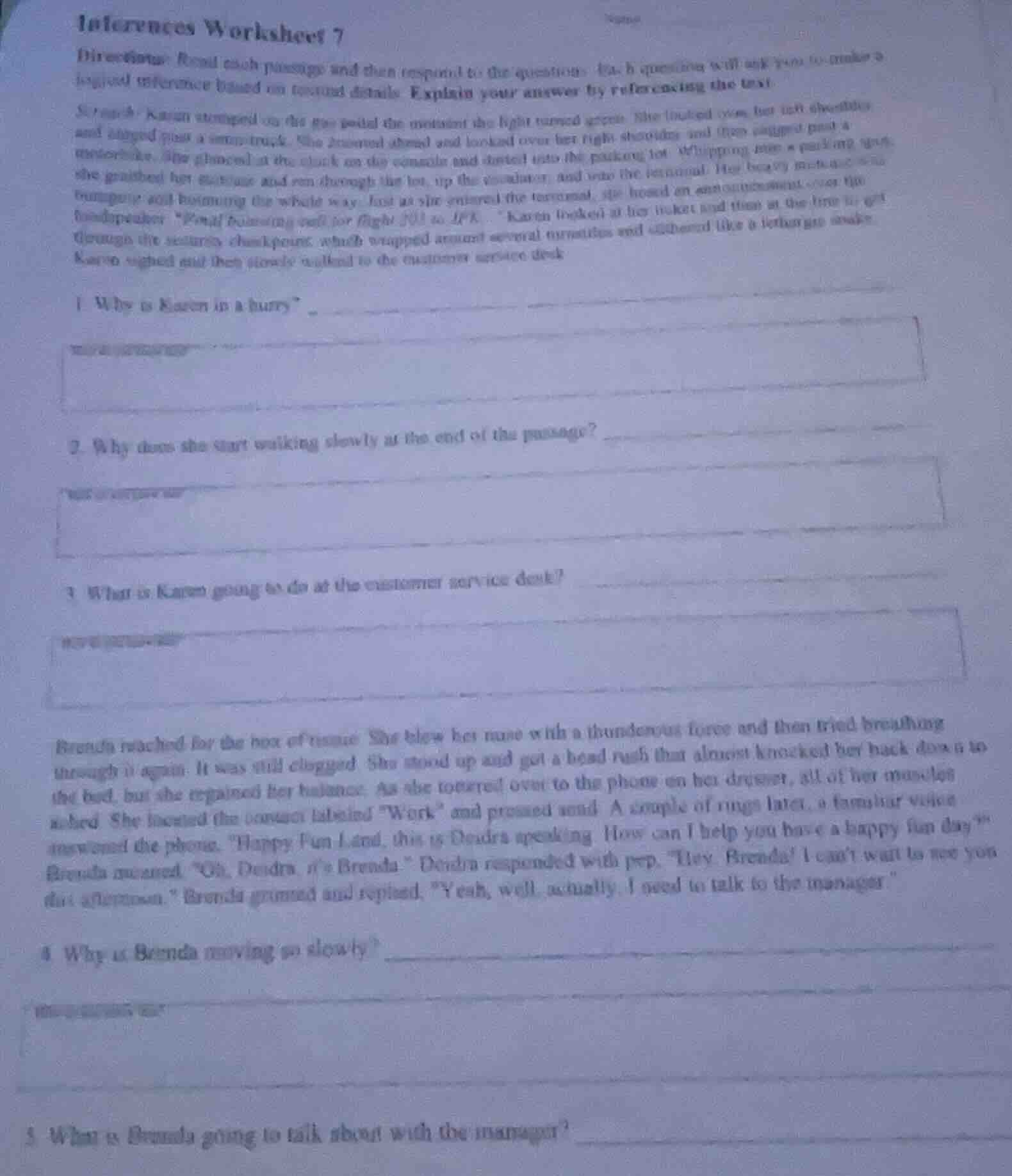 inferences worksheet 7 name directions: read each passage and then resp…