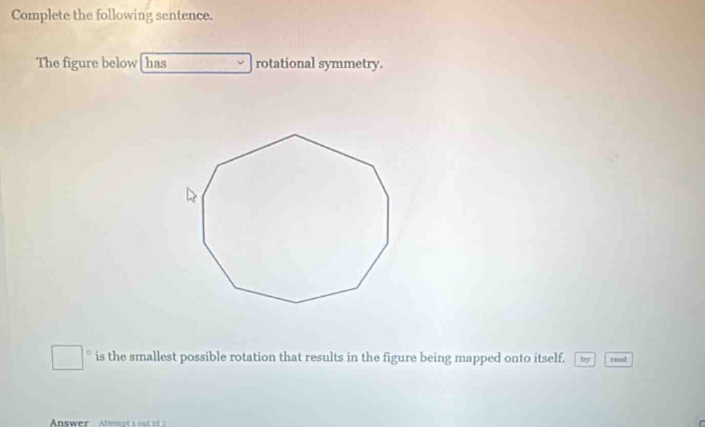 complete the following sentence. the figure below has rotational symmet…