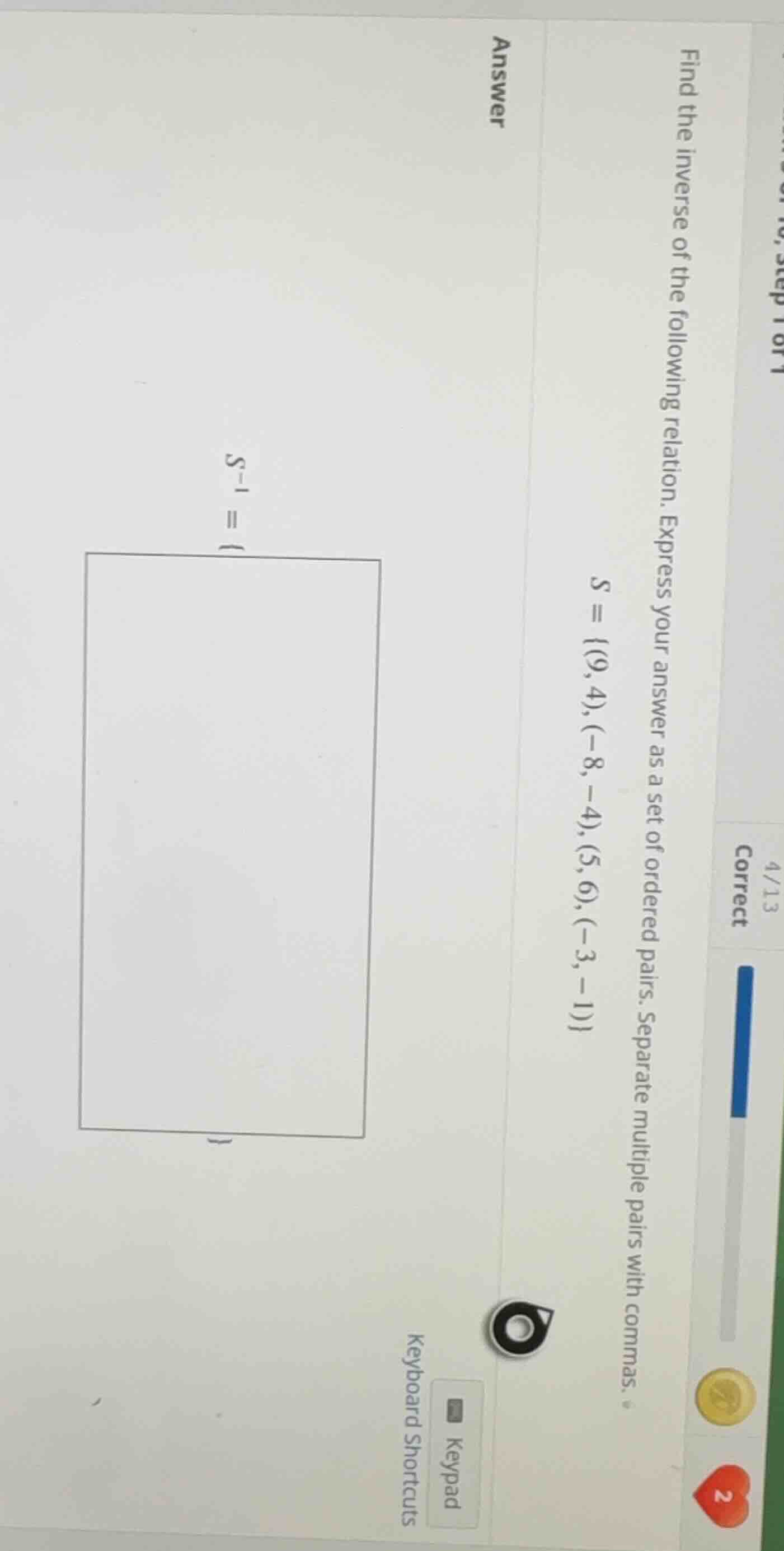 find the inverse of the following relation. express your answer as a se…