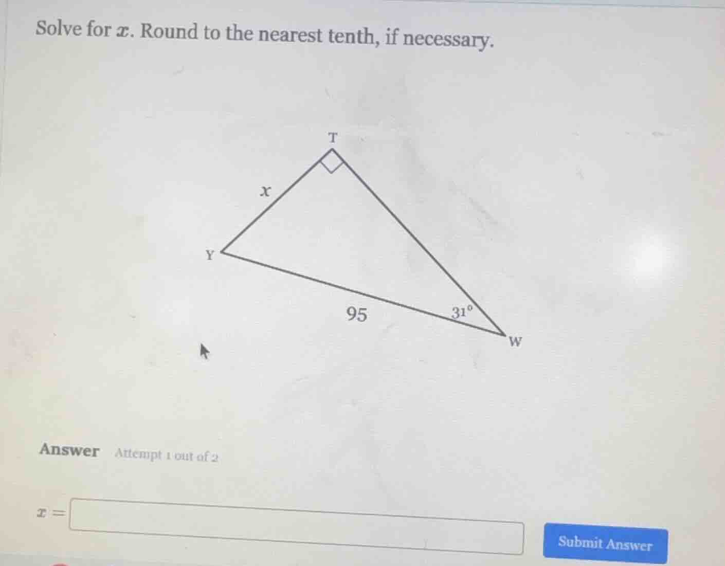 solve for ( x ). round to the nearest tenth, if necessary. (image of a …