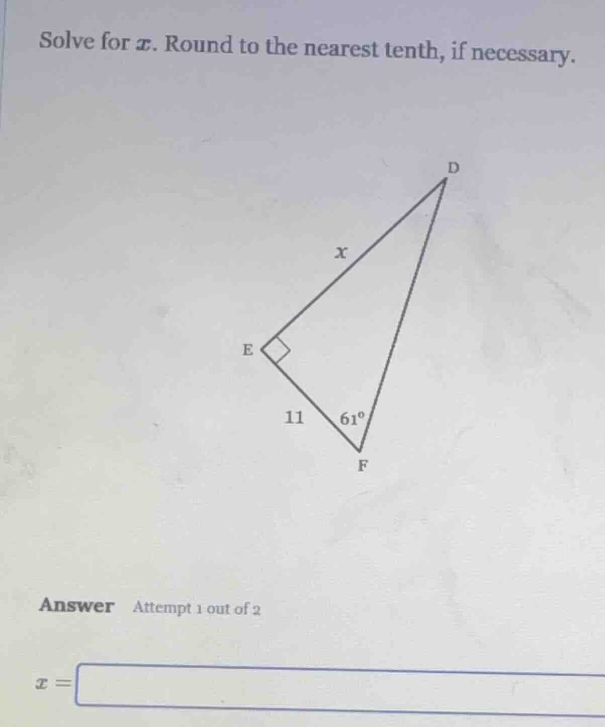 solve for x. round to the nearest tenth, if necessary. (image of right …