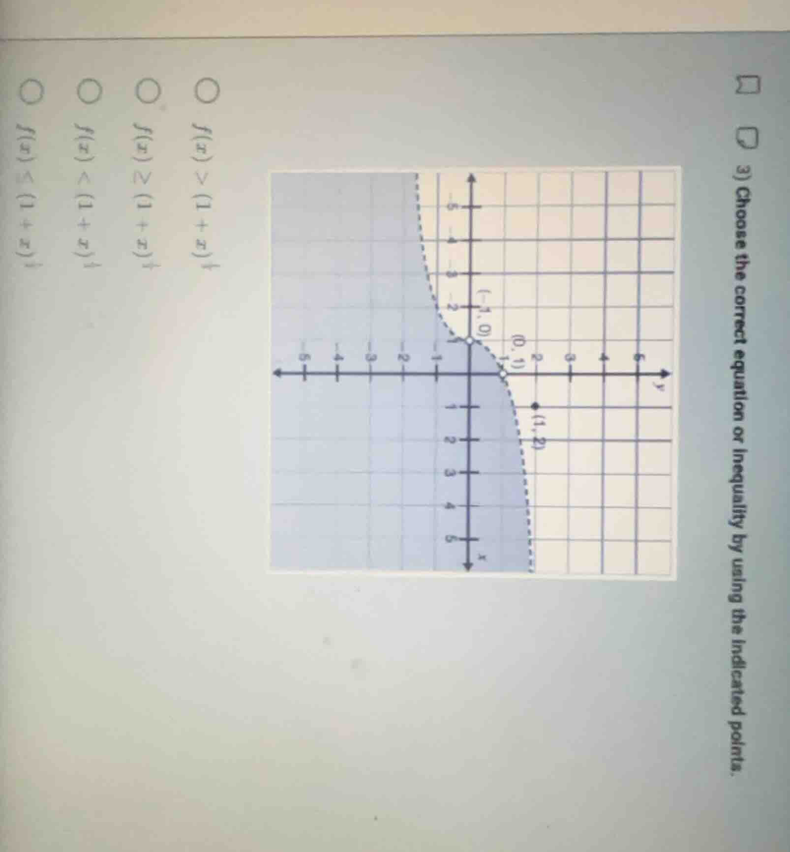 3) choose the correct equation or inequality by using the indicated poi…