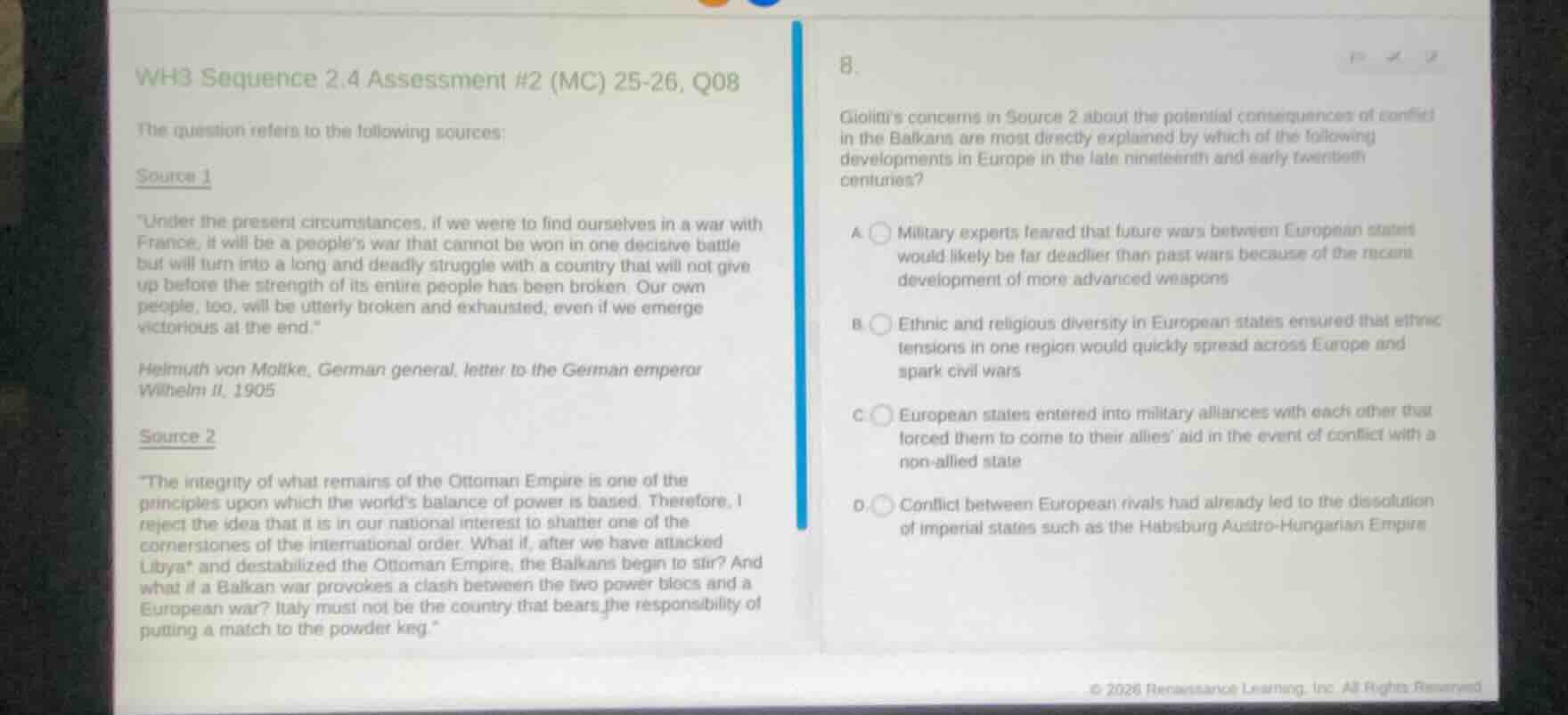wh3 sequence 2.4 assessment #2 (mc) 25-26, q08 the question refers to t…