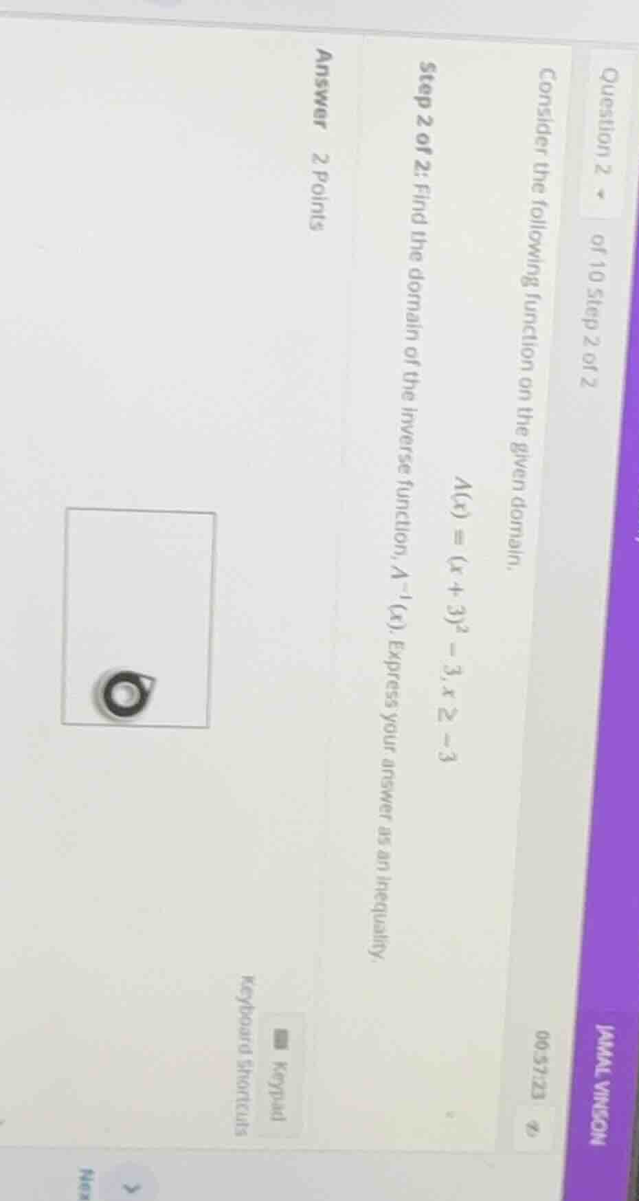 question 2 of 10 step 2 of 2 consider the following function on the giv…