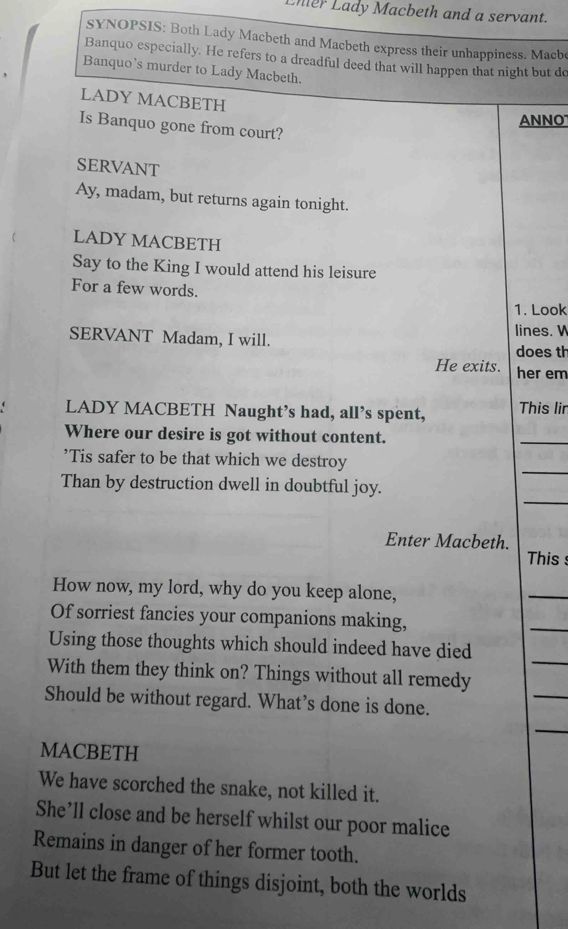 synopsis: both lady macbeth and macbeth express their unhappiness. macb…