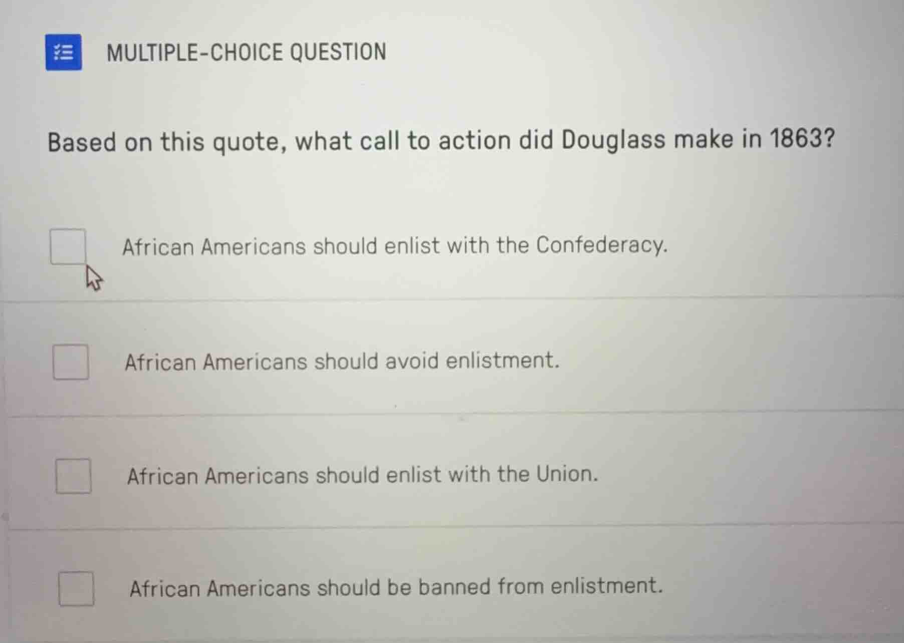 multiple-choice question based on this quote, what call to action did d…