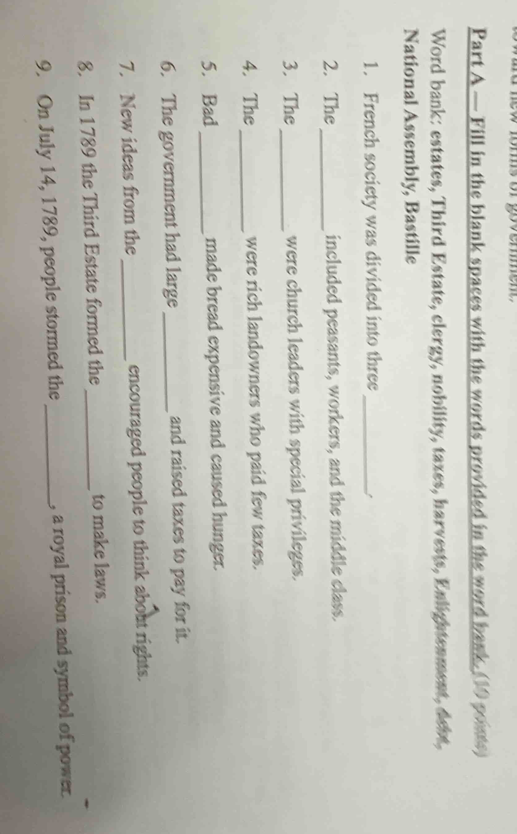 part a — fill in the blank spaces with the words provided in the word b…