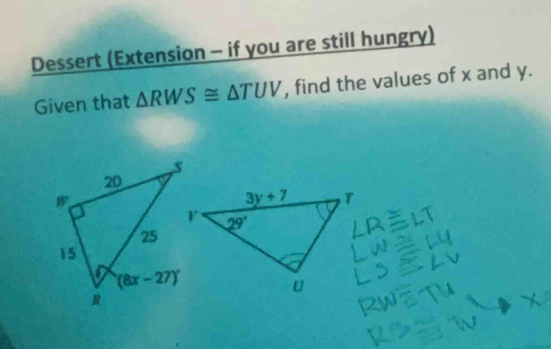 dessert (extension – if you are still hungry) given that $\\triangle rw…