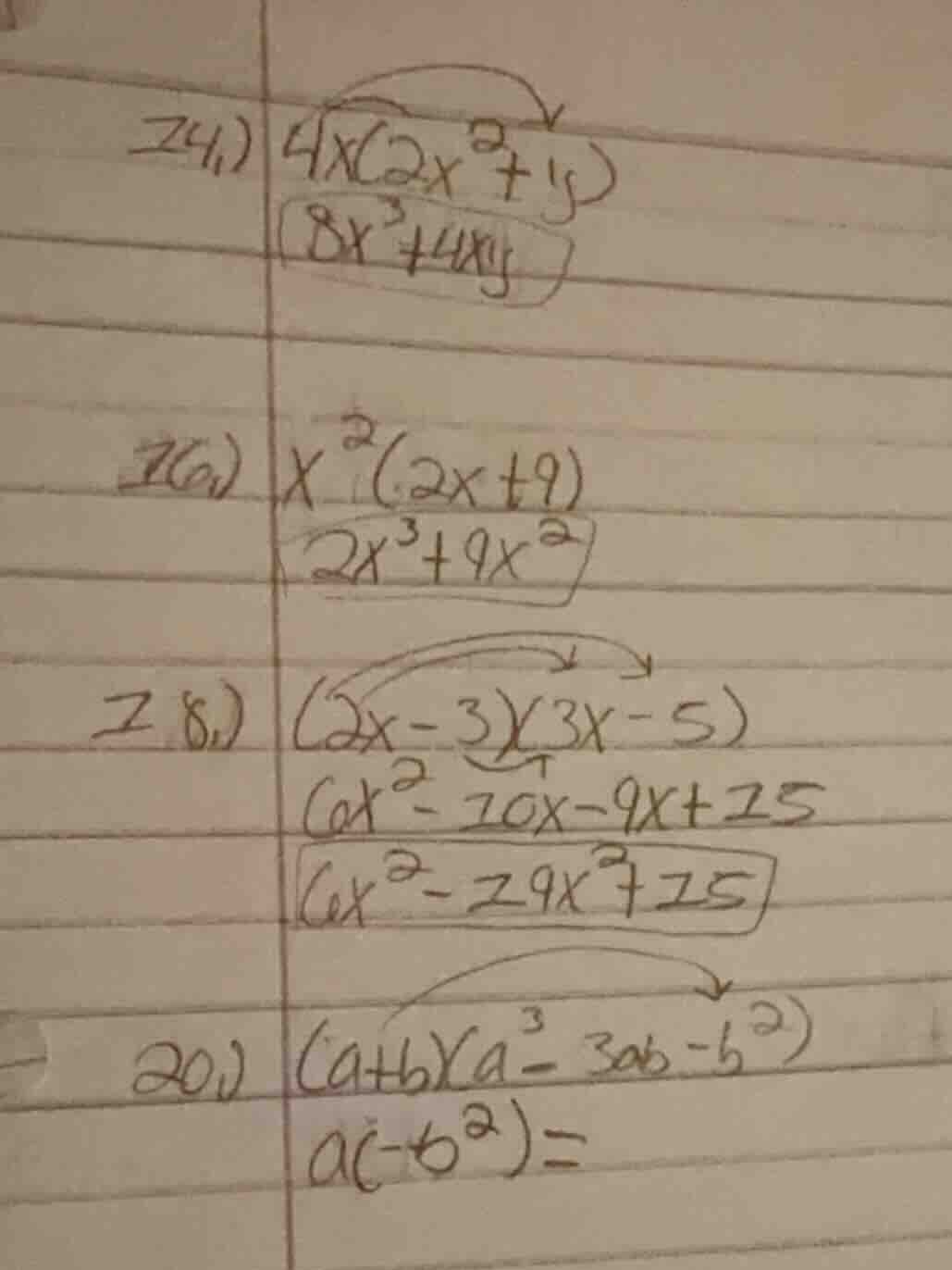 241) 4x(2x² + y) 8x³ + 4xy 7(a) x²(2x + 9) 2x³ + 9x² 28) (2x - 3)(3x - …