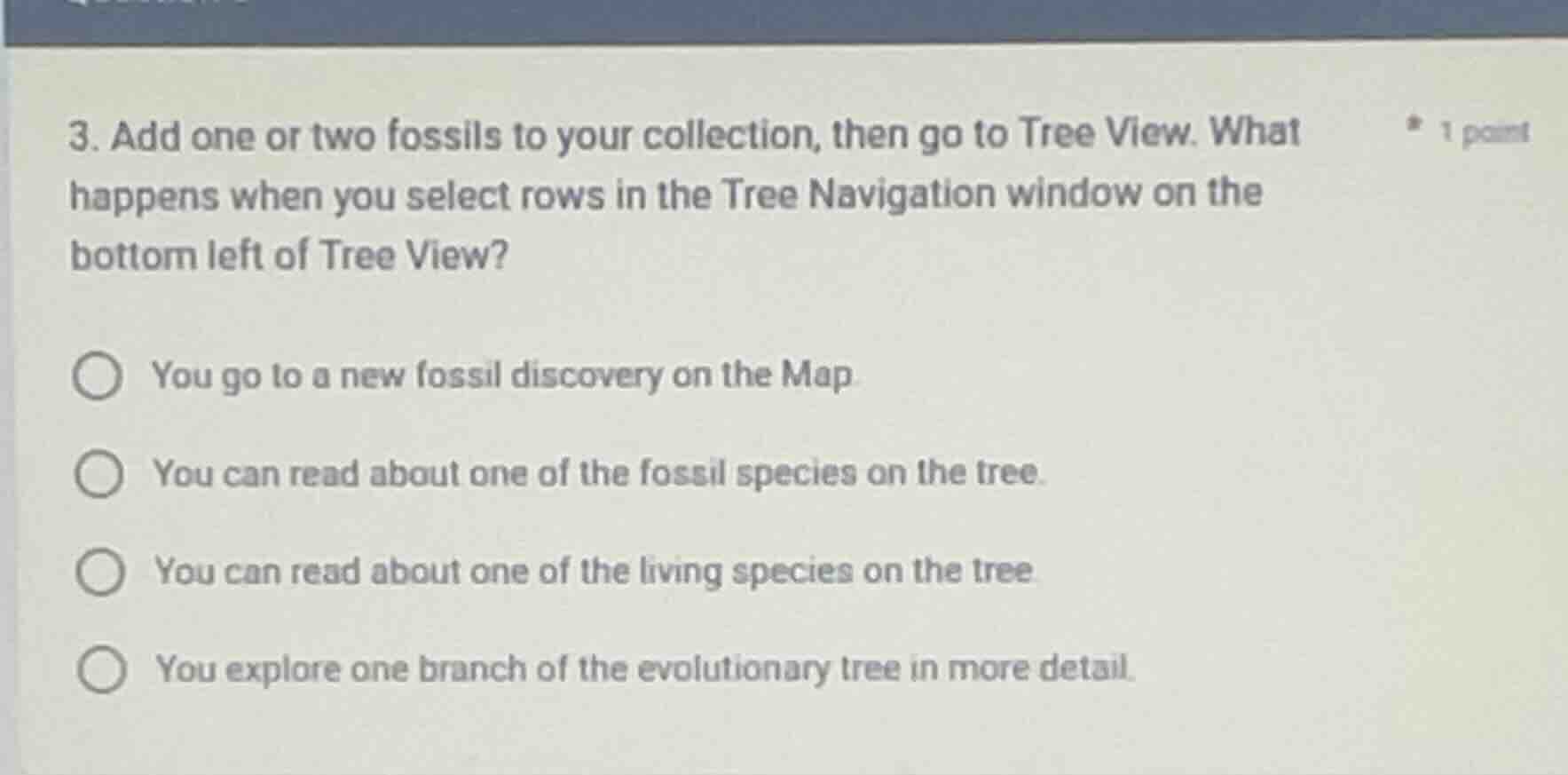 3. add one or two fossils to your collection, then go to tree view. wha…