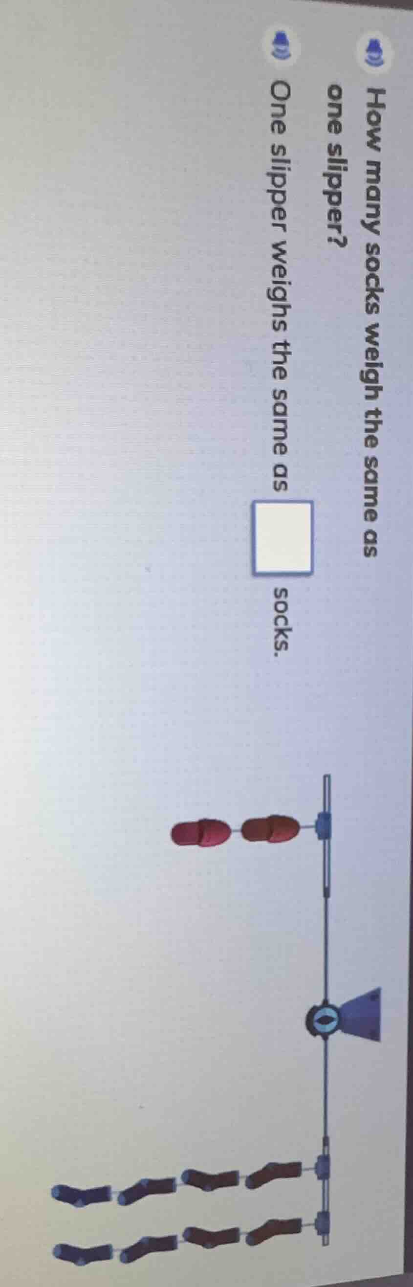 how many socks weigh the same as one slipper? one slipper weighs the sa…