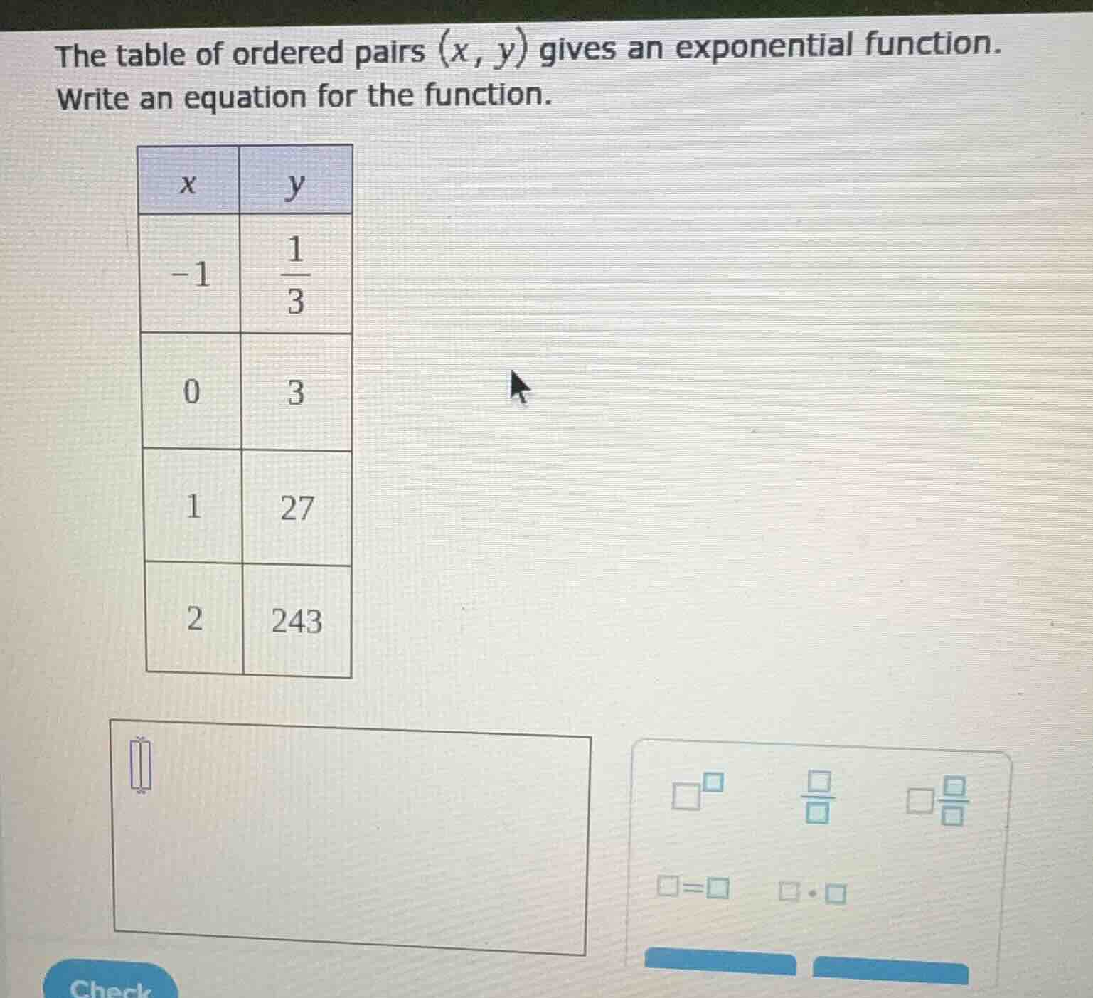 the table of ordered pairs (x, y) gives an exponential function. write …