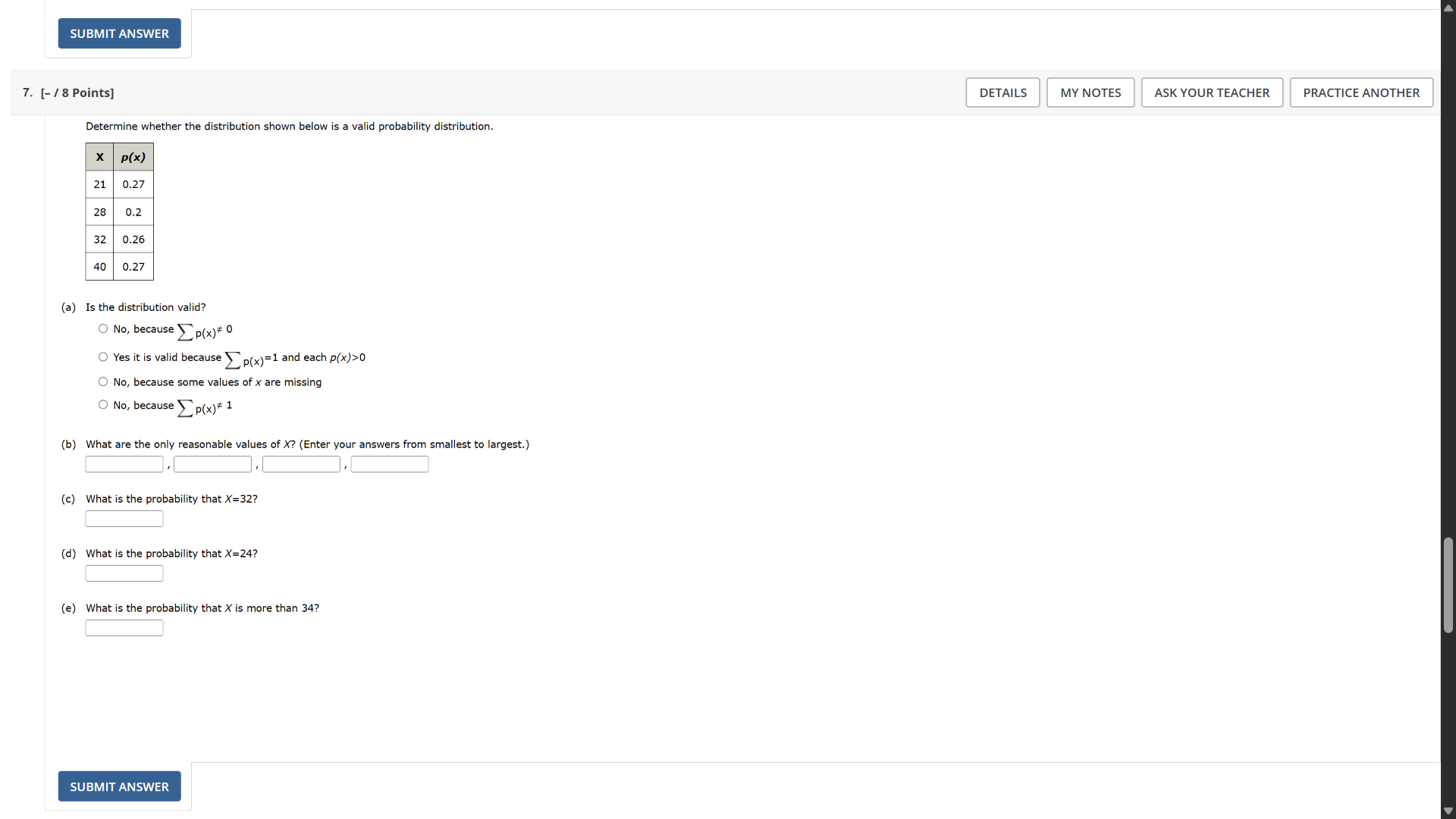7. - / 8 points determine whether the distribution shown below is a val…
