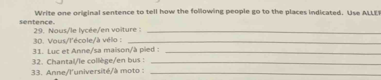 write one original sentence to tell how the following people go to the …