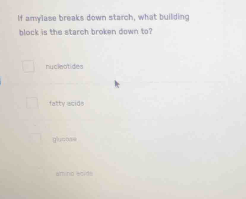if amylase breaks down starch, what building block is the starch broken…