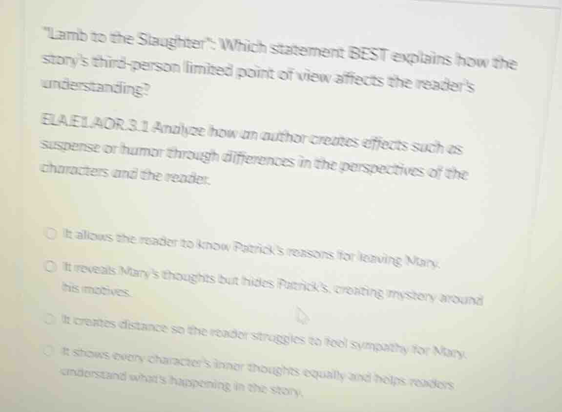 \lamb to the slaughter\: which statement best explains how the storys t…